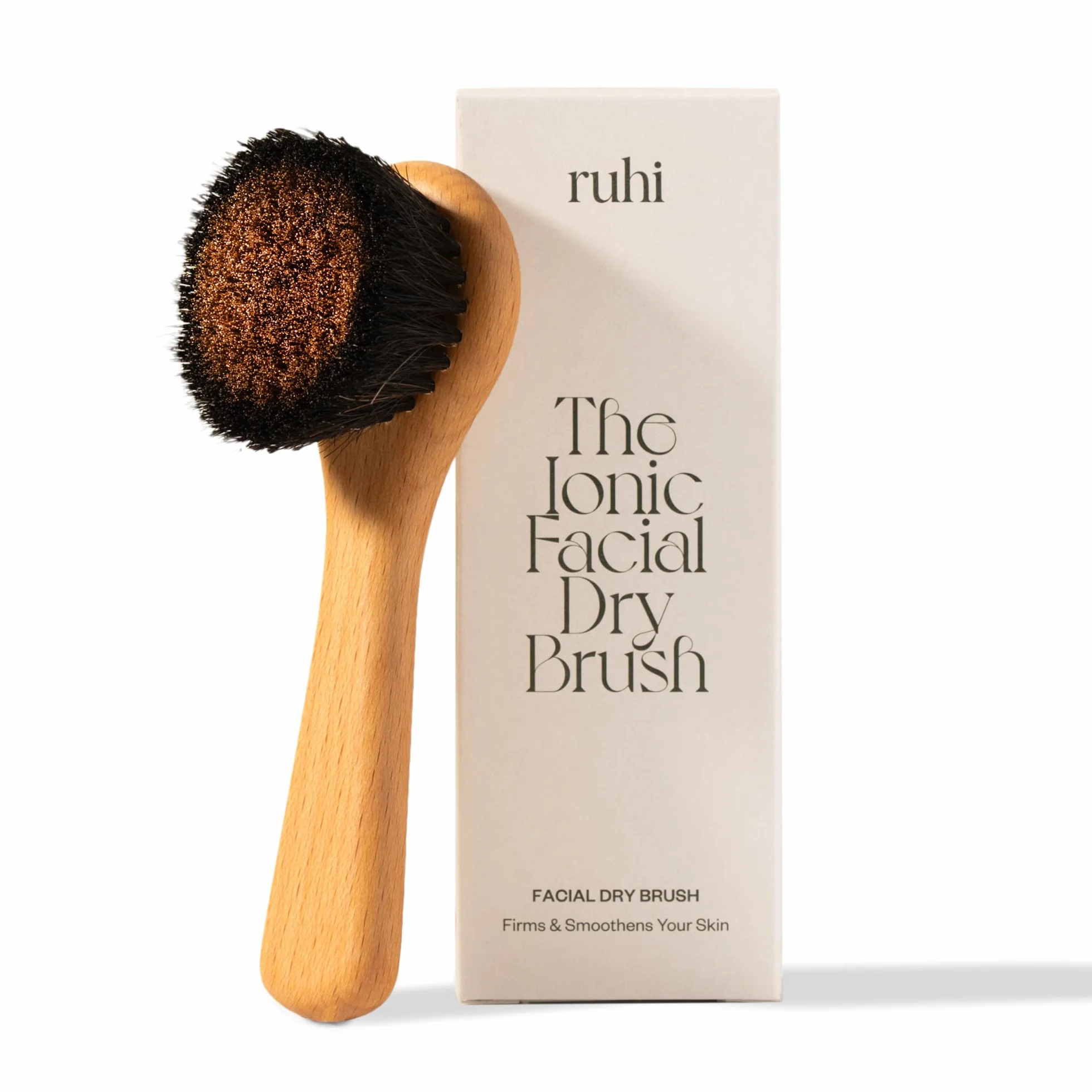 ruhi® szczotka do twarzy [nowość] miedziana szczotka do twarzy z miedzi i naturalnego włosia do masażu na sucho, wykonana w DE| Ionic Dry Brush Face| regionalne, drewno bukowe z certyfikatem FSC