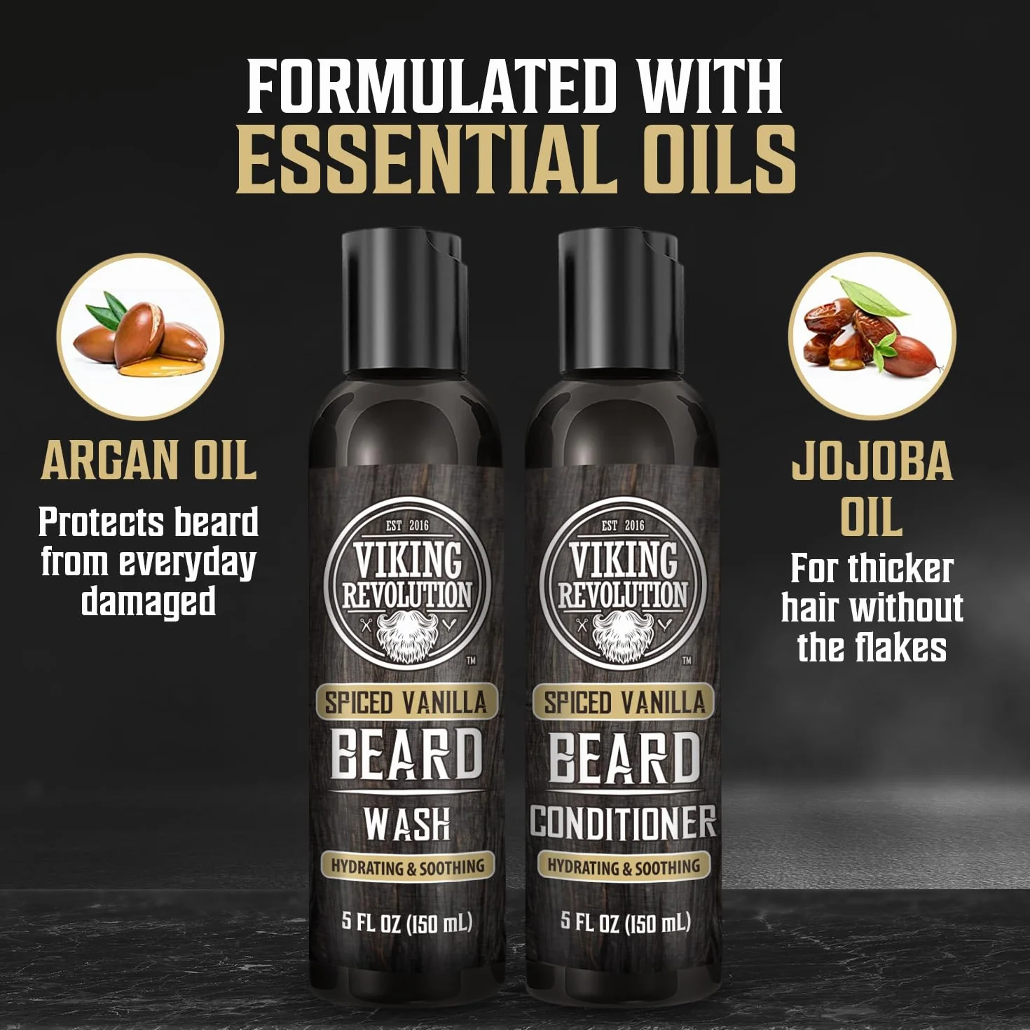 Viking Revolution Beard Wash and Beard Conditioner for Men with Arganowy Oil and Jojoba Oil - Beard Softener and Strengthener Beard Care Beard Care Beard Shampoo and Conditioner with Beard Oil (5