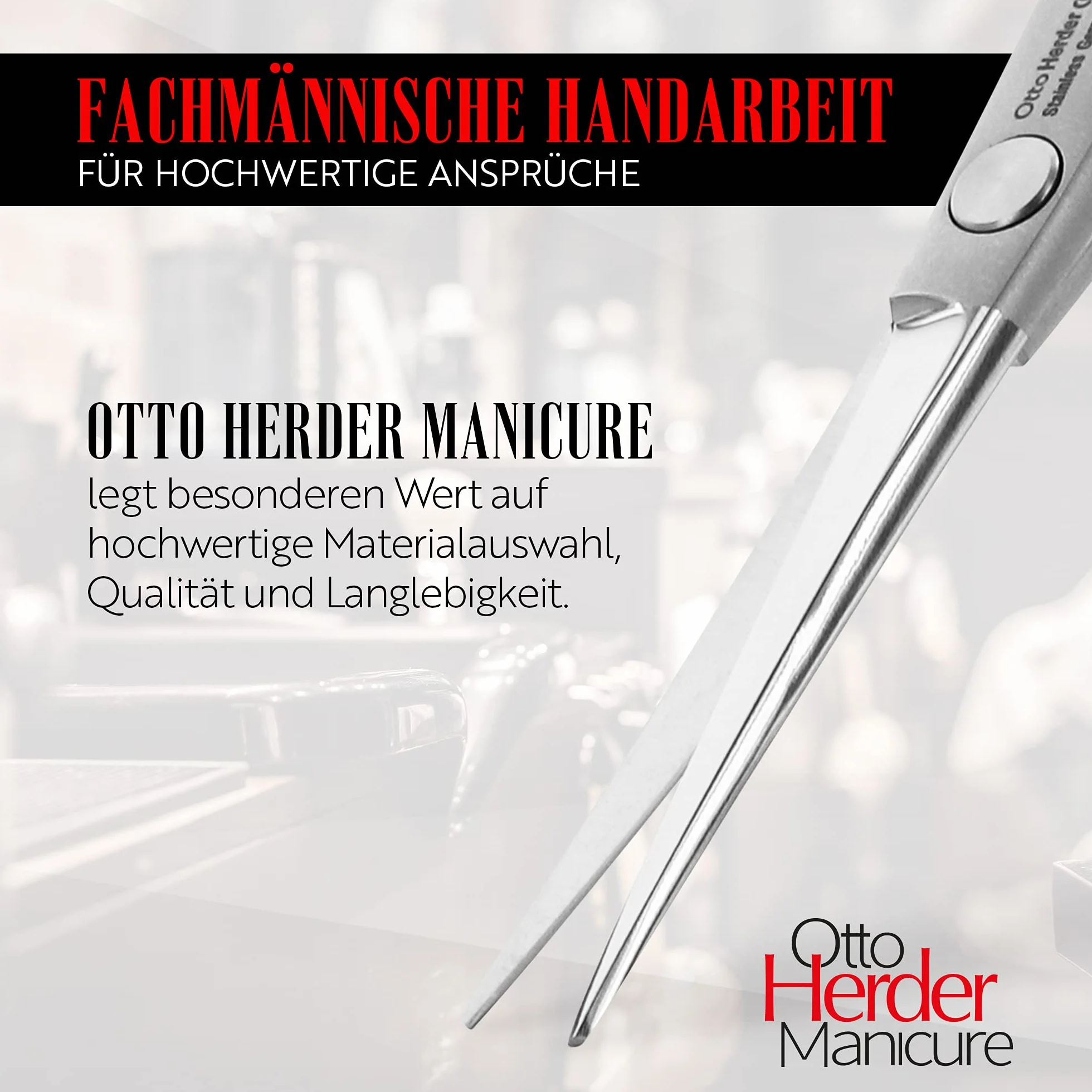 OTTO HERDER nożyce do brody dla mężczyzn 13 cm w skórzanym etui z matowej stali nierdzewnej z jednostronnym mikrouzębieniem i samoczynnie odkręcanym kluczem/nożyczki do brody do cięcia brody