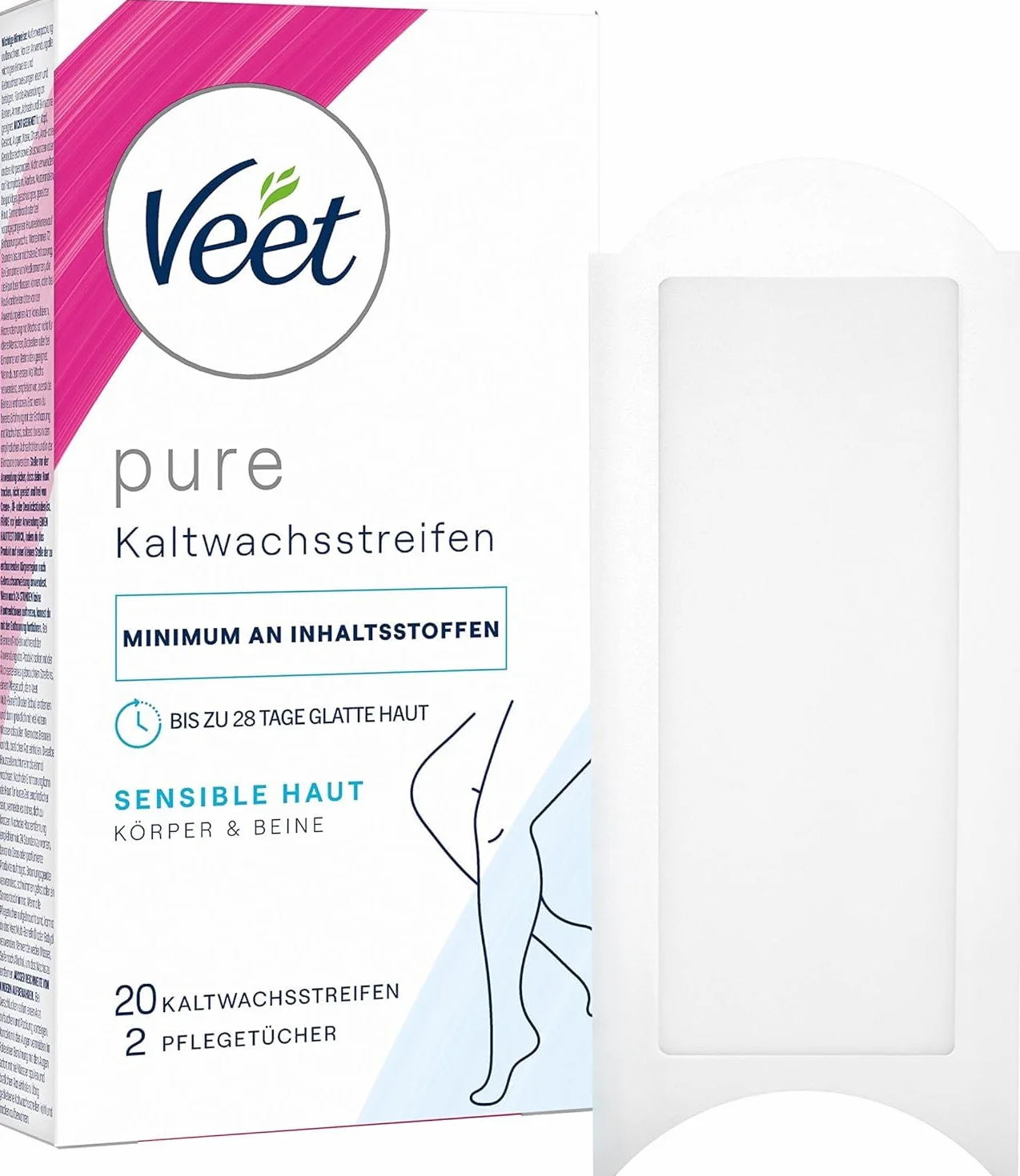 Veet Paski woskowe Easy-Gelwax Technology nogi i ciało do skóry wrażliwej, 20 sztuk