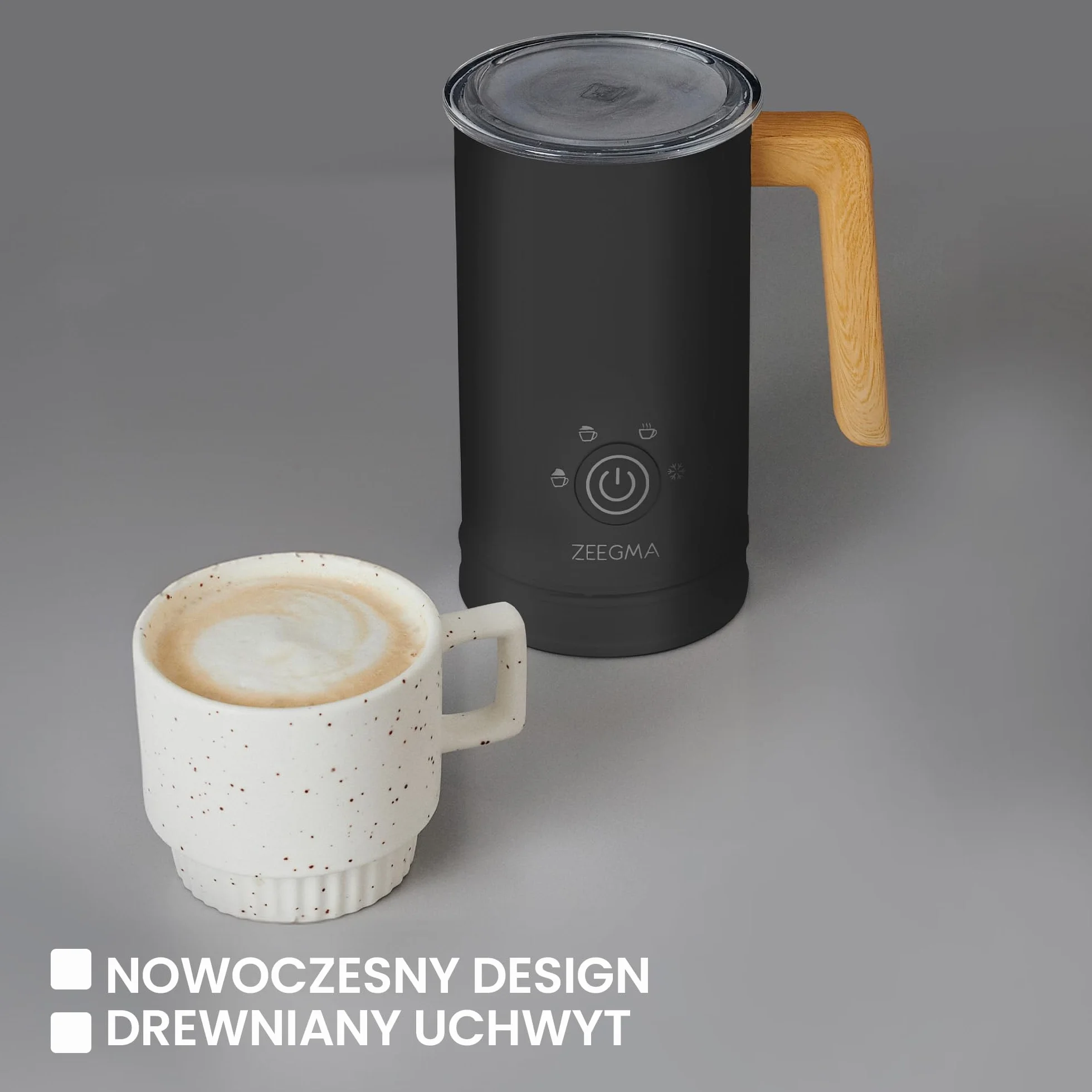 ZEEGMA MILKEE Spieniacz do Mleka Moc 500 W Pojemność 650 ml Spienianie Podgrzewanie Mleka i Zimnej Pianki do Cappuccino, Nieprzywierająca Powłoka, Kawy Latte, Kakao Dotykowy Panel