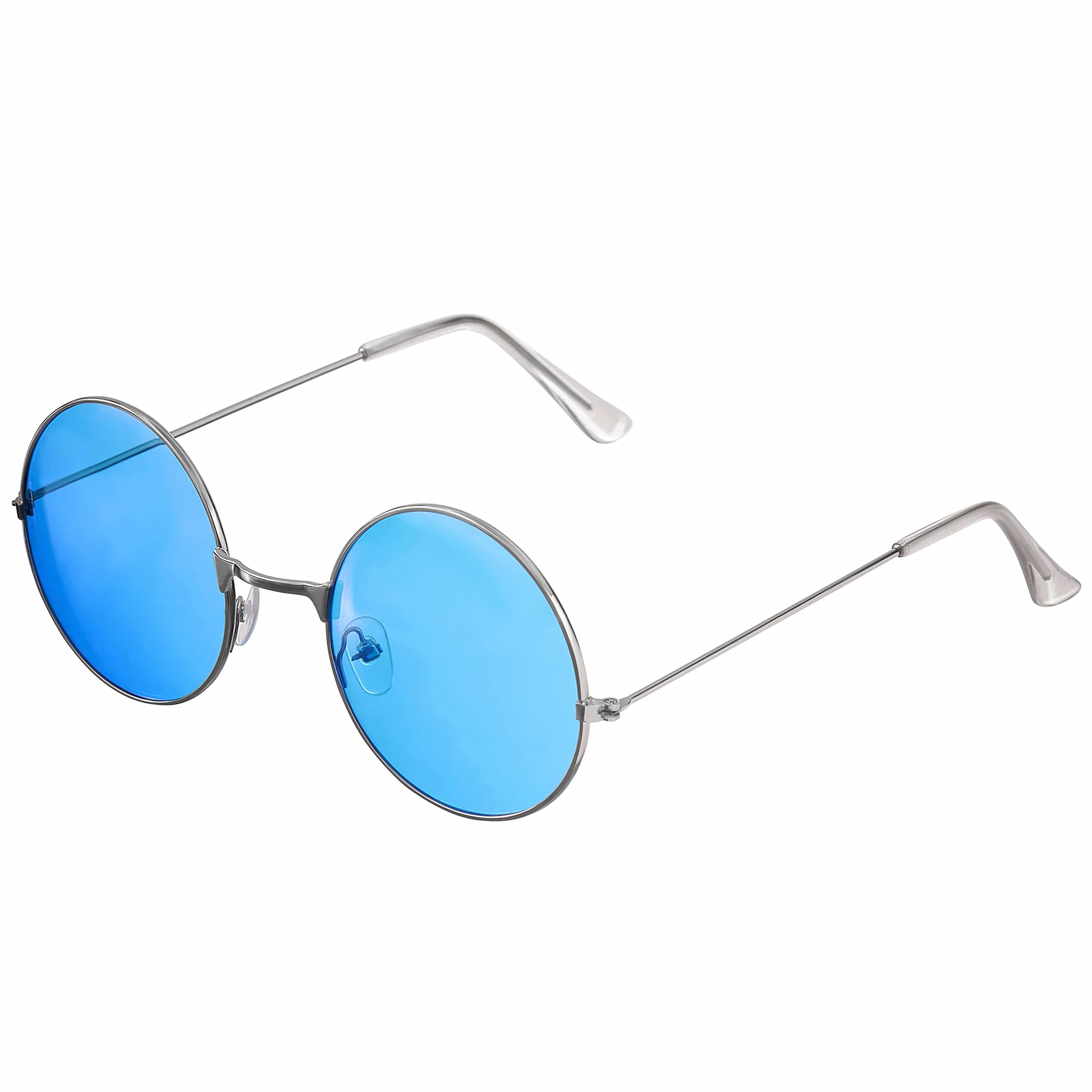 Zestaw hippie z peruk + okrge okulary przeciwsoneczne z niebieskimi soczewkami + wsy w stylu lat 60. i 70. dla mczyzn i kobiet Karnawa lub na festiwalach