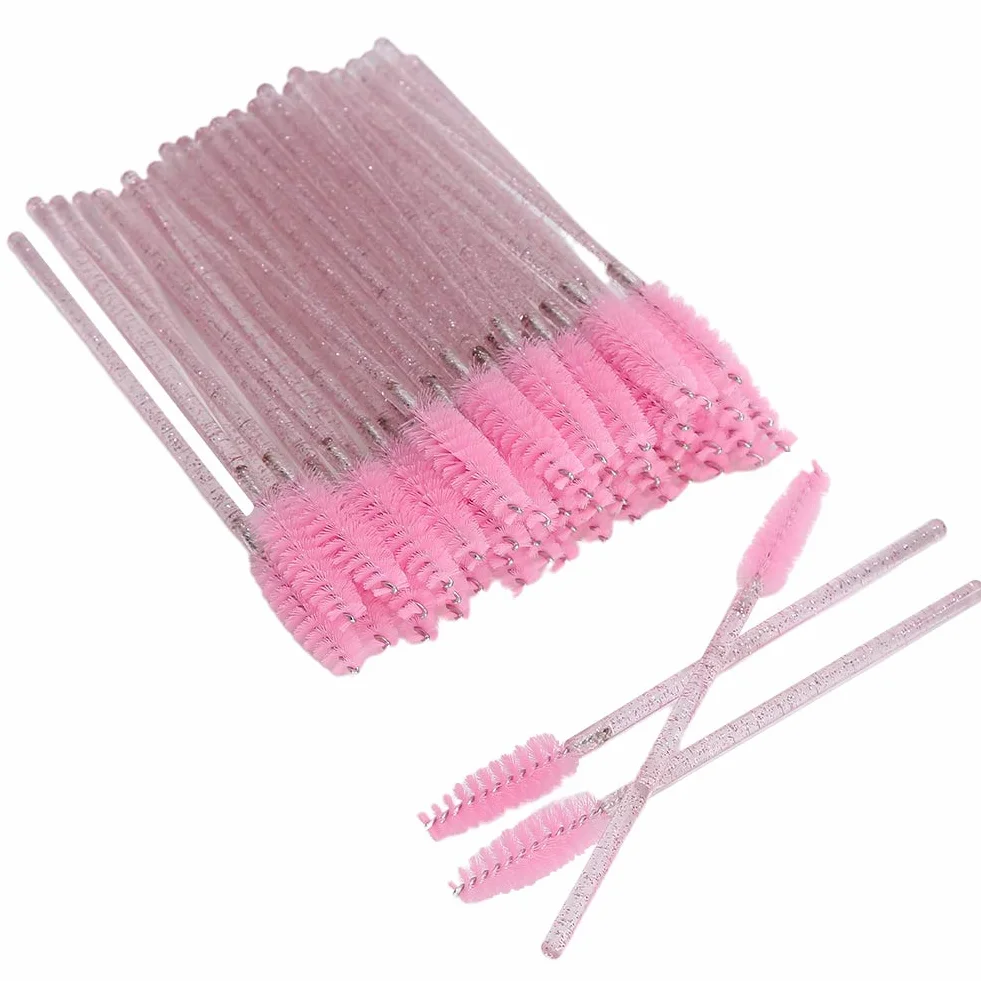 50 Szt. Jednorazowa Szczoteczka do Rzęs, NMascara Wands Ylon Makeup Brush Mascara Wands Rzęsy Brwi Jednorazowa Przenośna Szczoteczka do Przedłużania Rzęs i Brwi(różowy)