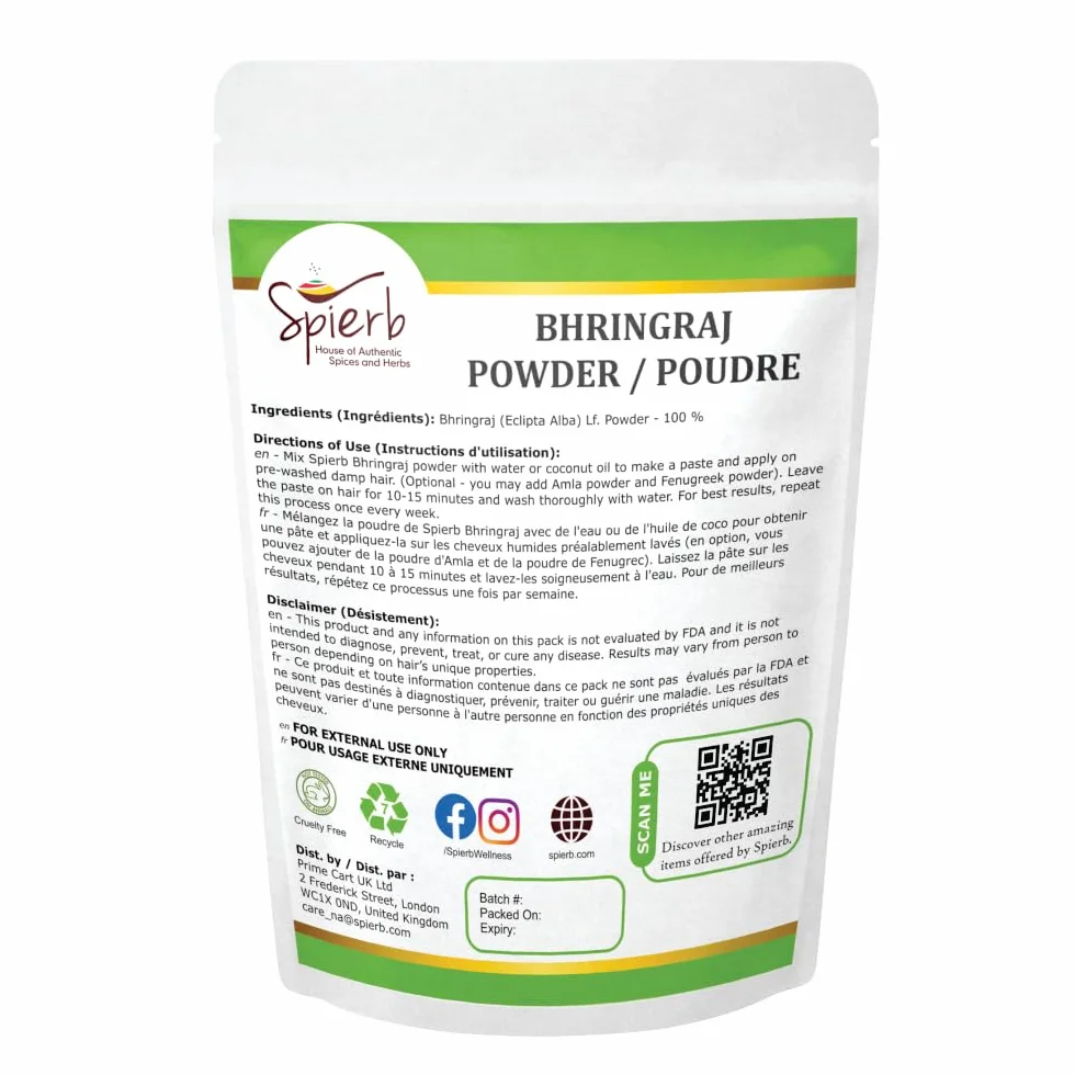 Bhringraj Powder - 250gm - na porost włosów - naturalne liście Bhringaraj proszek ziołowy zagęszczacz włosów 100% Pure Eclipta alba False Daisy Puder