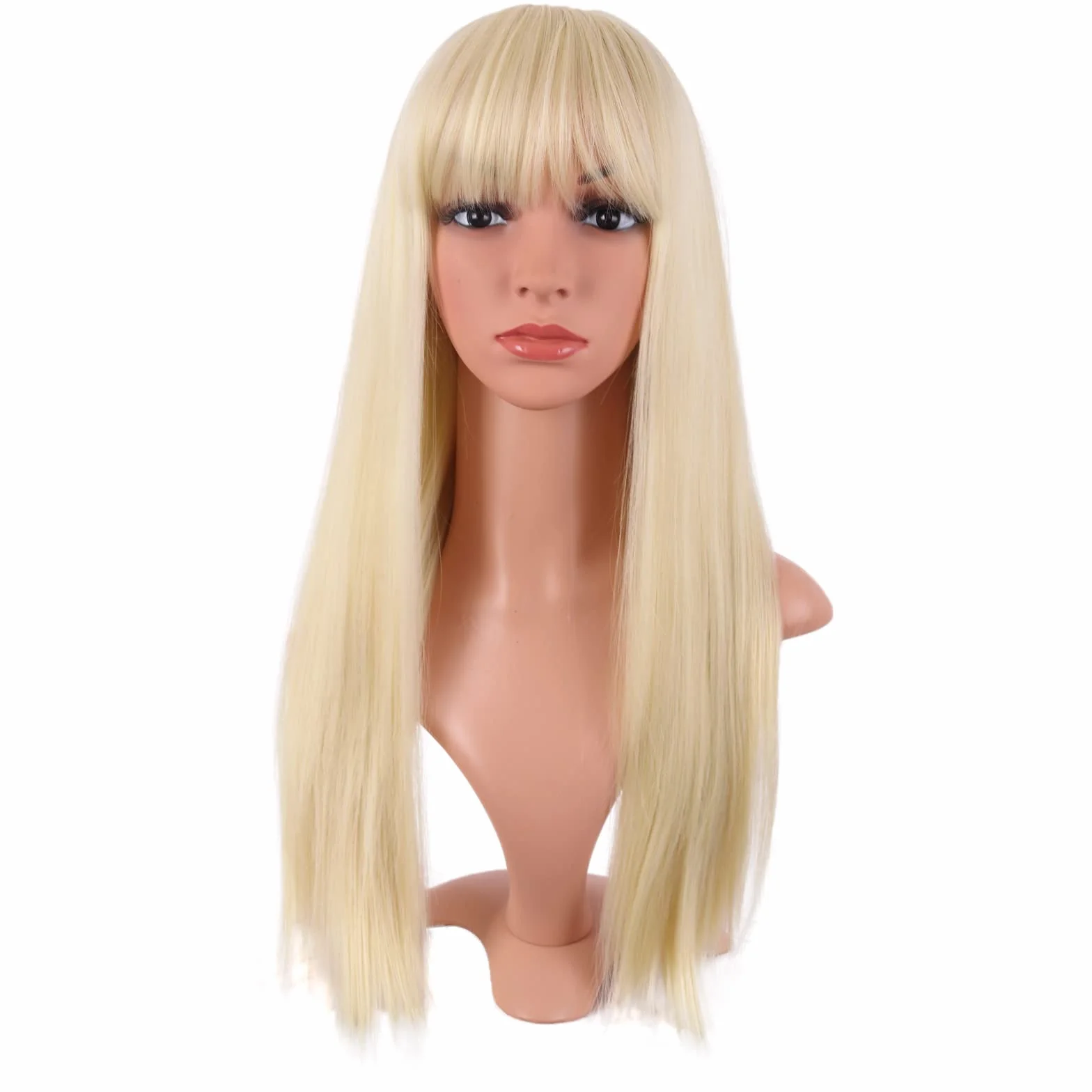 MapofBeauty 22 cali/56 cm długie proste z frędzlami syntetyczne włosy ciepło odporne na imprezę cosplay peruka (mieszany blond)