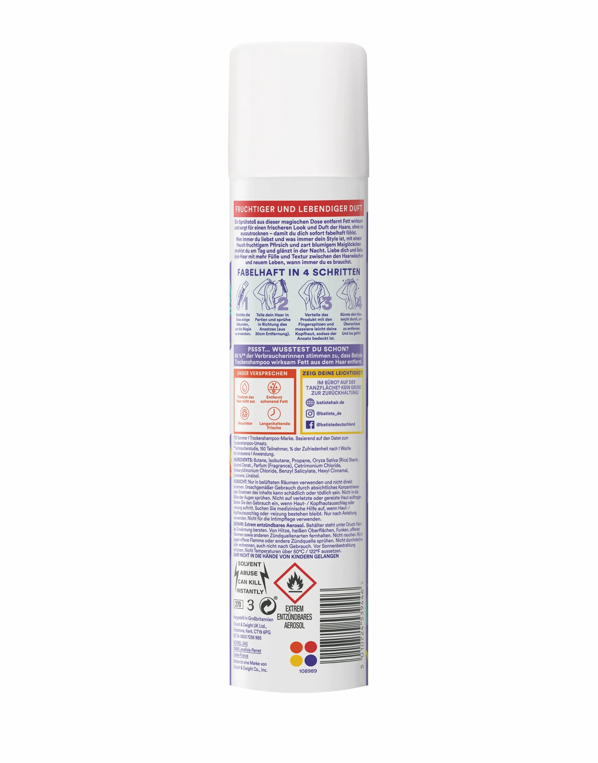 Batiste Suchy szampon Love is Love 200 ml, z zapachem, słodko-owocowy zapach kwiatowy, do odświeżenia włosów pomiędzy myciem włosów, bez spłukiwania