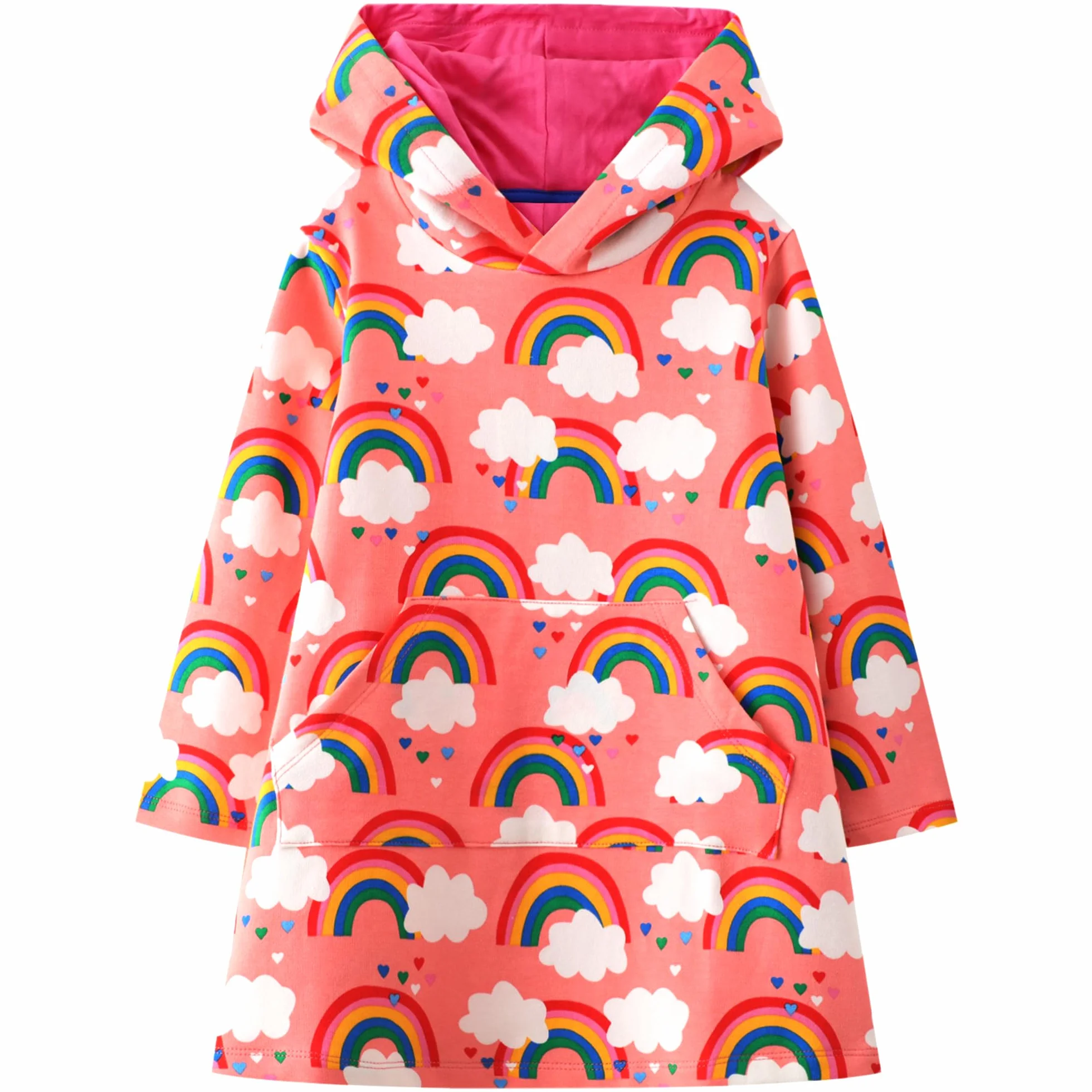 Dziewczęca sukienka bawełniana z długim rękawem, bluza z kapturem, w paski, kwiaty, sweter, bluza z kapturem, sukienka z kapturem, na wiosnę, jesień, zimę, dla dzieci w wieku 2-7 lat