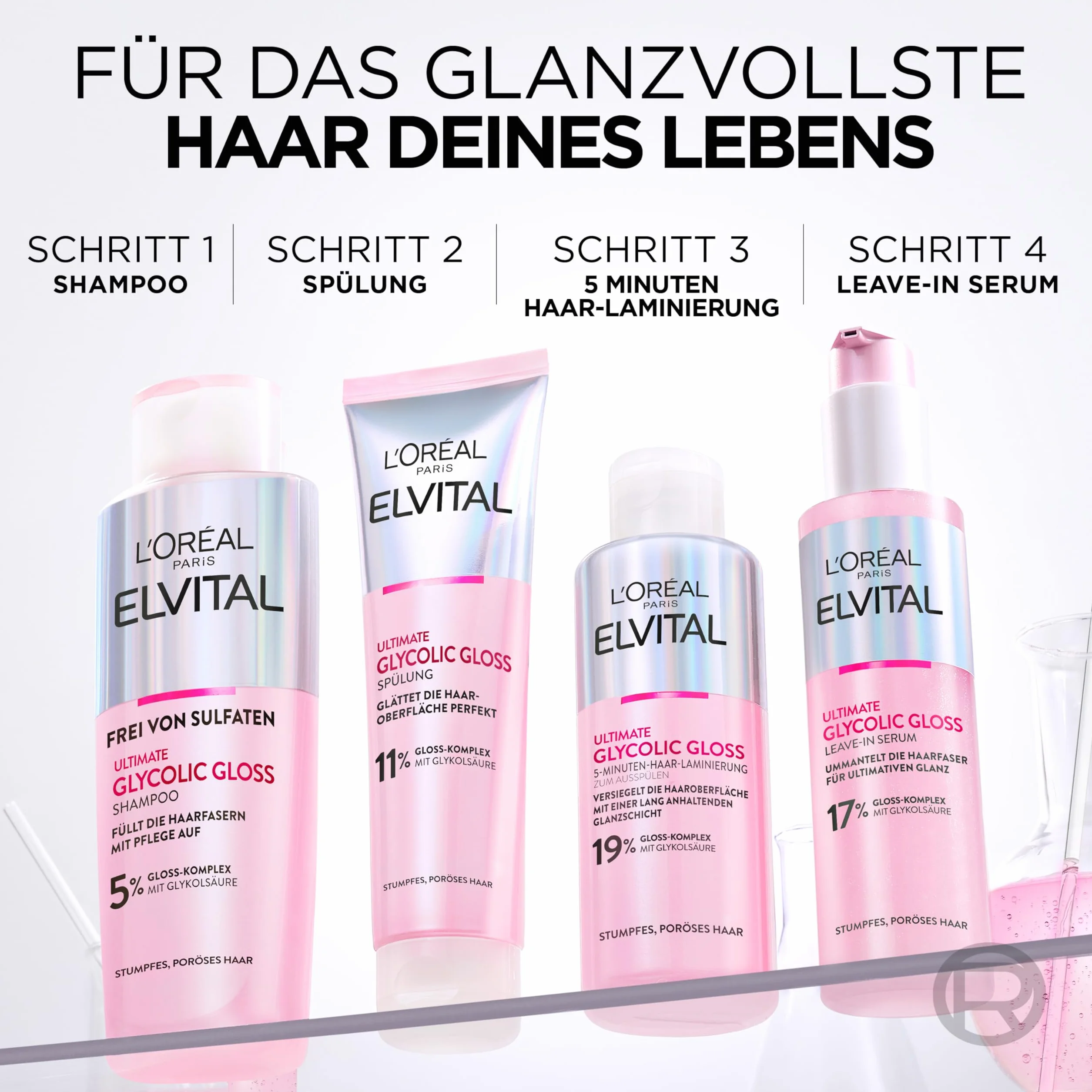 L'Oréal Paris Elvital Glycolic Gloss 5-minutowa laminacja do włosów dla uzyskania matowych i matowych włosów, Glossing dla poprawy jakości włosów i zwiększenia połysku, wygładzanie włosów kwasem