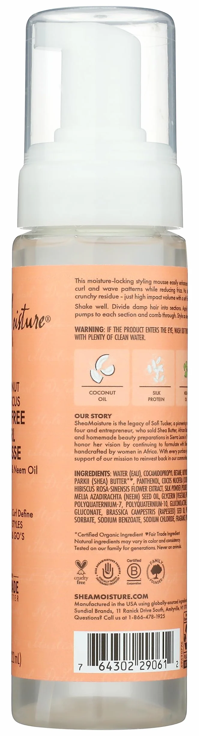 Shea Moisture Kokos i Hibiscus Frizz-Free Mousse, 1 opakowanie (1 x 222 ml)