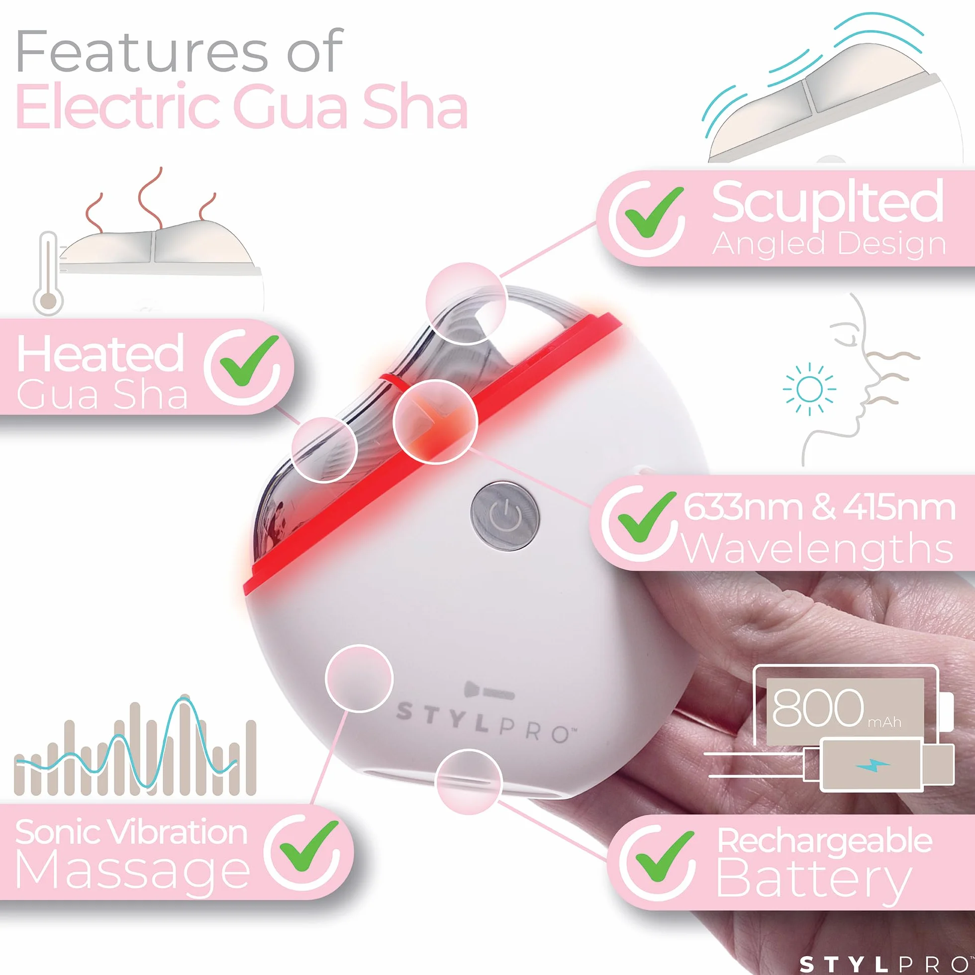 STYLPRO Grzejnik LED Gua Sha 6 w 1 Czerwone Światło Ciepło Wibracje Drenaż Limfatyczny