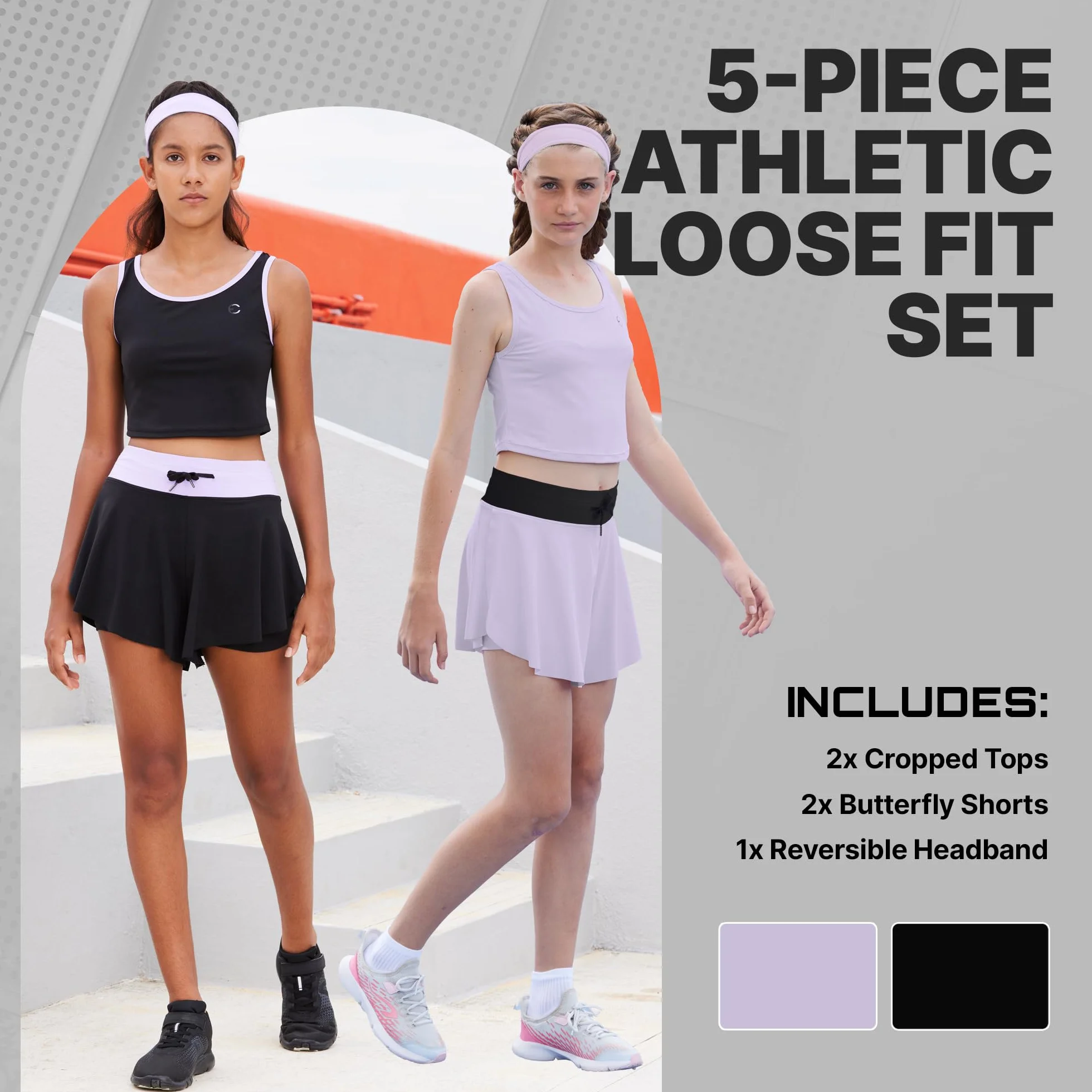 Zestaw odzieży sportowej dla dziewcząt Dziewczynki Girls Butterfly Shorts Skirts & Sleeveless Tops (5 w zestawie)