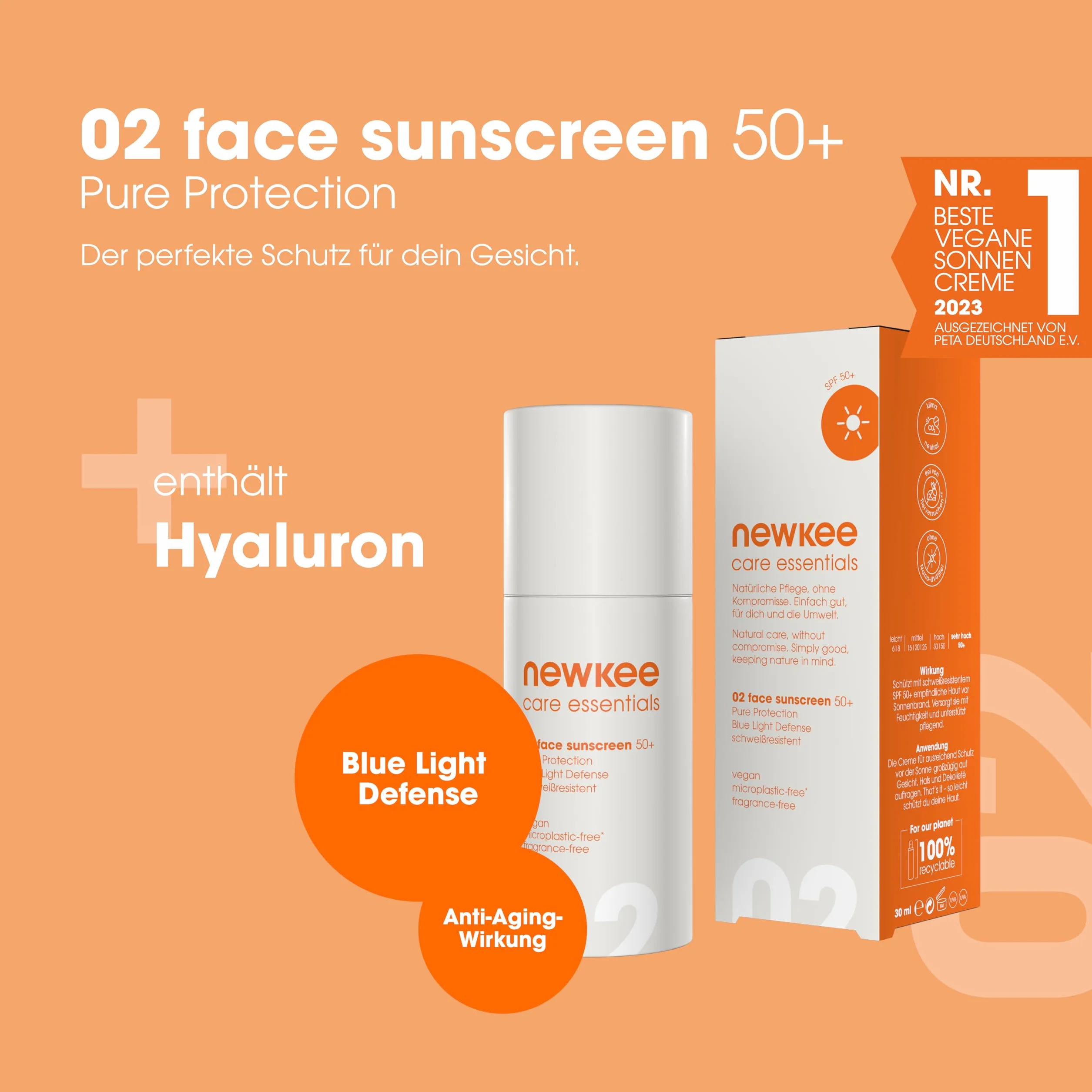 newkee Krem przeciwsłoneczny do twarzy LSF 50+ (30 ml) wodoodporny filtr przeciwsłoneczny, natychmiastowa ochrona, idealny do uprawiania sportu, Skincare opracowany przez Manuel Neuer & Angelique