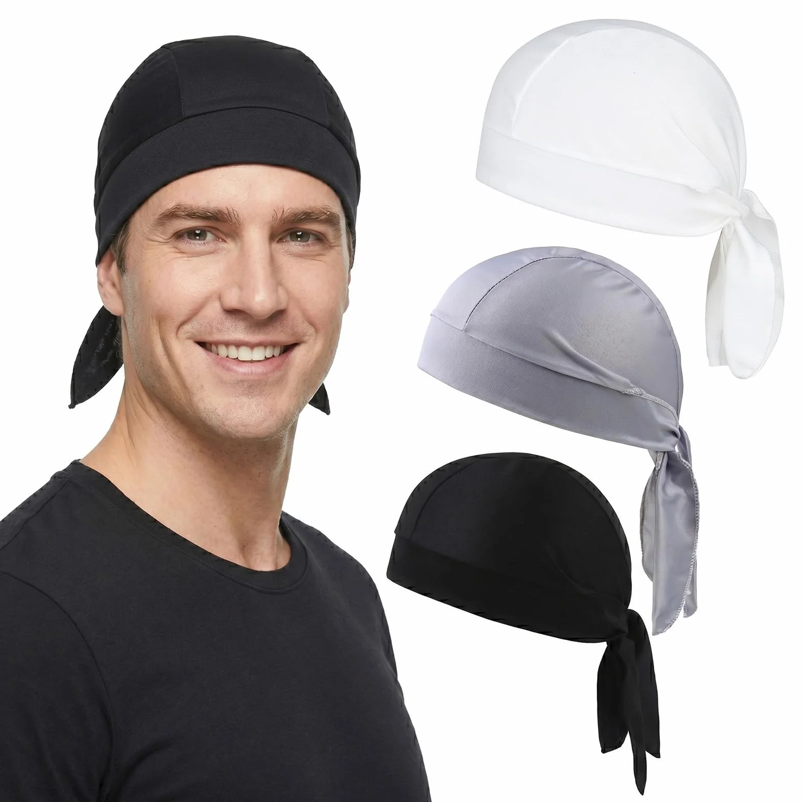 Zestaw 3 czapek bandana dla mężczyzn i kobiet, oddychająca chusta na głowę dla mężczyzn do jazdy na rowerze i uprawiania sportu, ochrona przed promieniowaniem UV, tkanina piracka pod kask