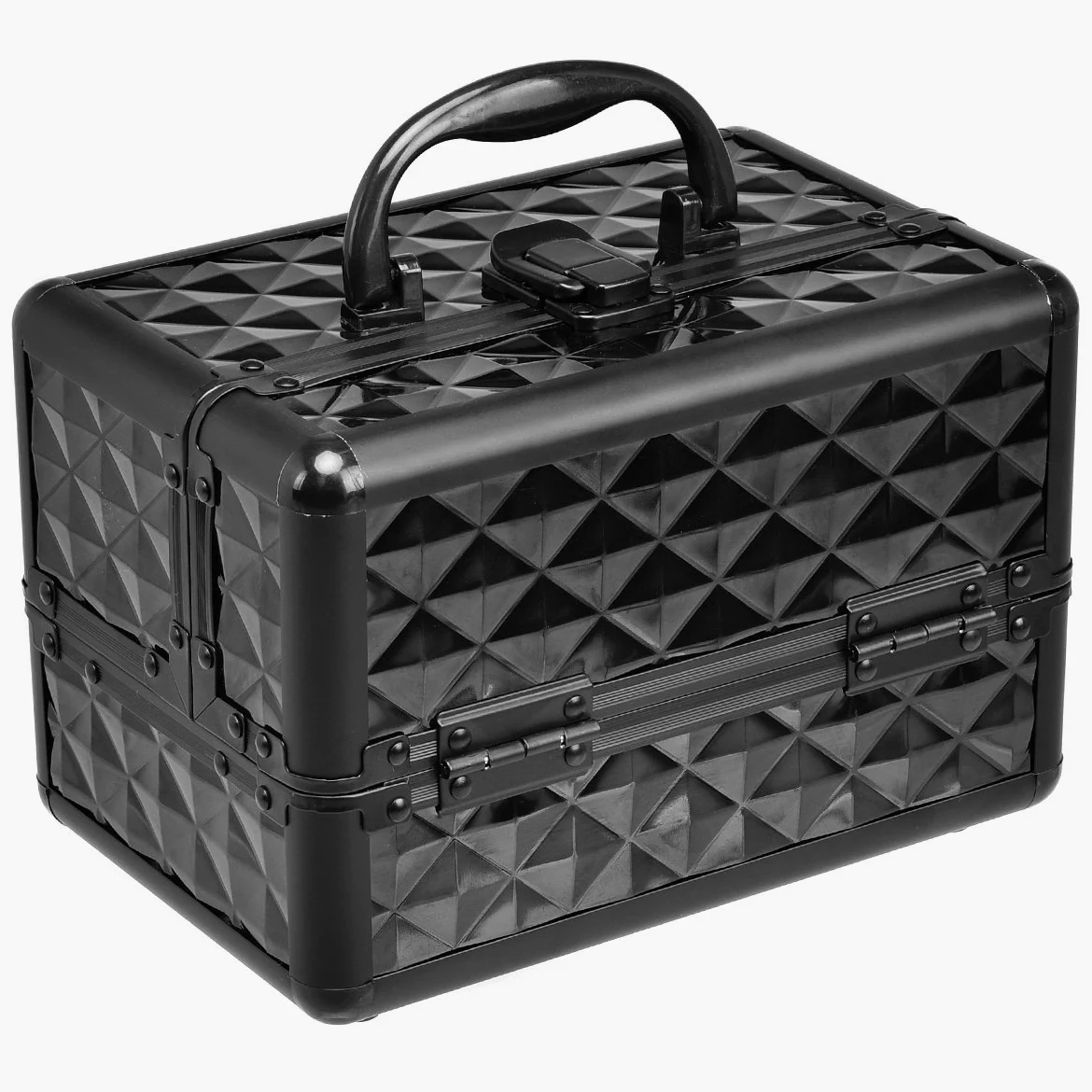 COSTWAY kuferek kosmetyczny Beauty Case, kuferek na biżuterię, walizka fryzjerska z lustrem, czarny, 23 x 15 x 18cm