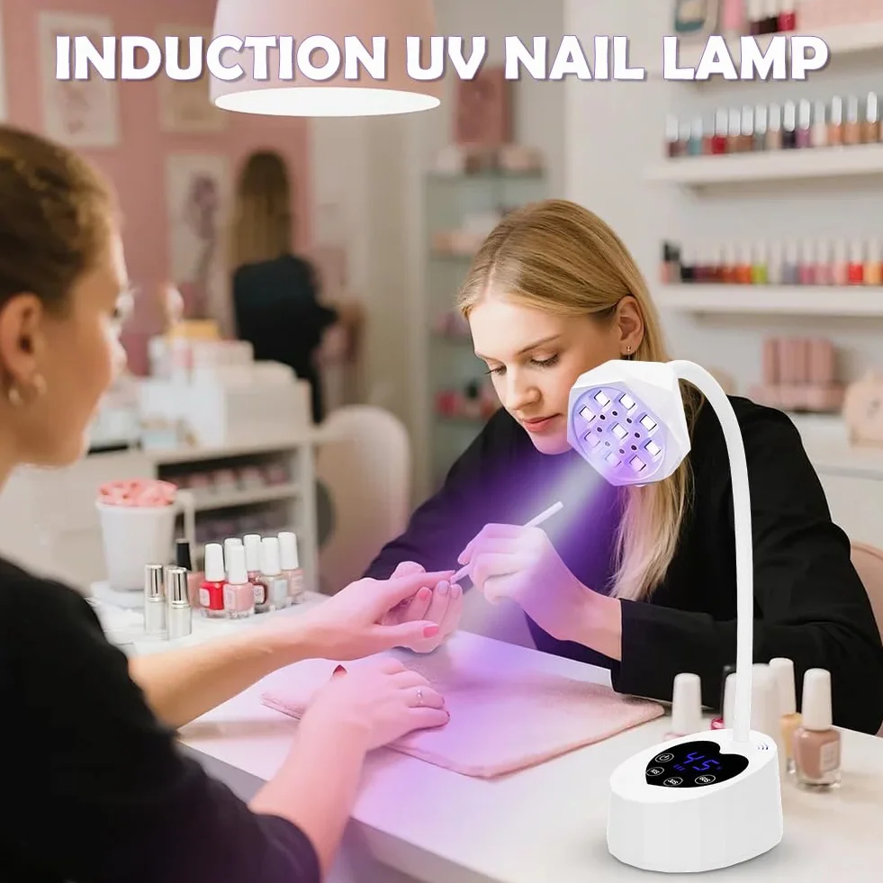 Lampa UV do paznokci żelowych, lampa UV z 3 timerami, wyświetlaczem LCD, automatyczne wykrywanie, regulowany 360°, wąż składany, idealna mała lampa UV do paznokci dla początkujących i profesjonalistów