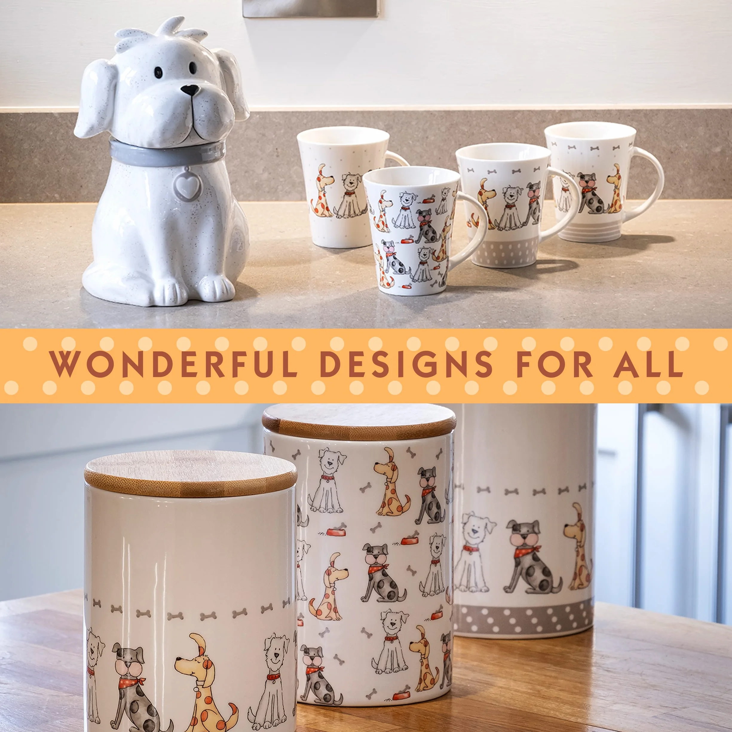 SPOTTED DOG GIFT COMPANY Płócienna torba na zakupy dla kobiet, torba na zakupy wielokrotnego użytku, gruba bawełniana torba na zakupy z długimi uchwytami, Składana z motywem psów 38 x 42 cm