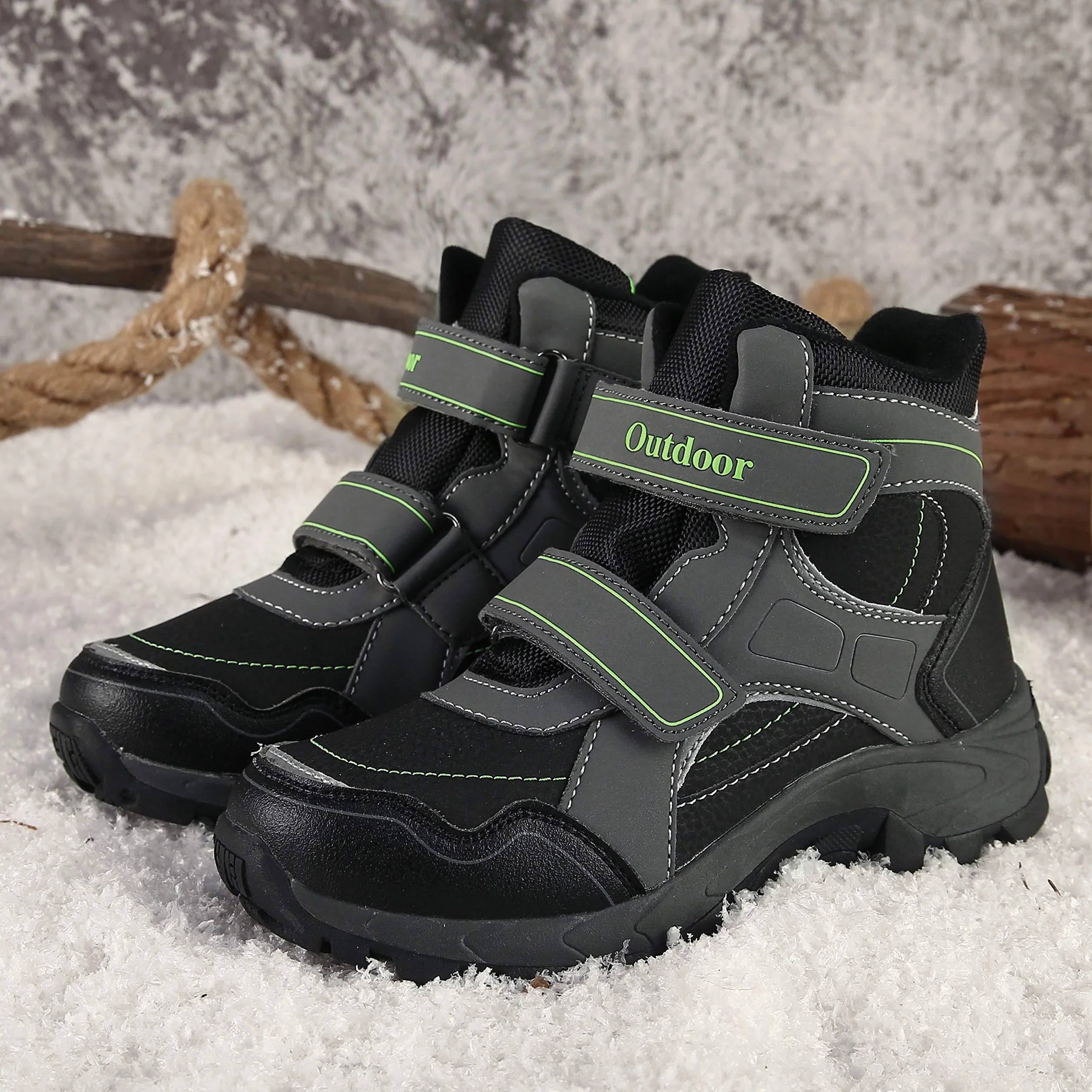 Dziecięce buty zimowe z ciepłą podszewką, dla chłopców i dziewczynek, buty trekkingowe, bawełniane, antypoślizgowe, z zapięciem na rzepy