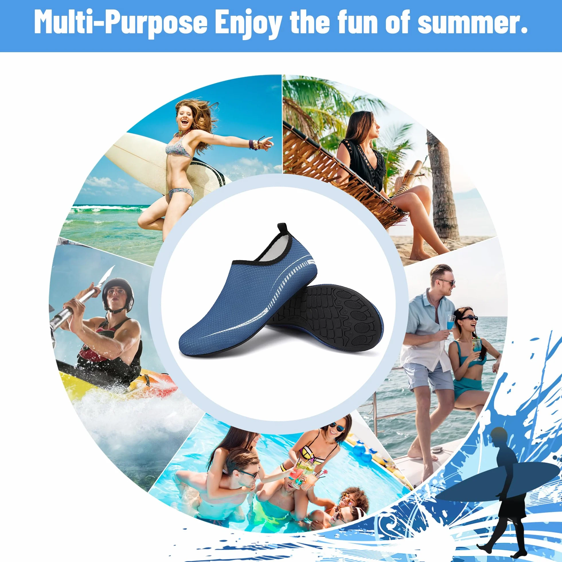 Buty do Wody Water Shoes Buty do SportóW Wodnych Lekkie Buty do PłYwania Buty PlażOwe Buty do Jogi Buty do Surfowania dla Kobiet I MężCzyzn. Niebieski, 39EU
