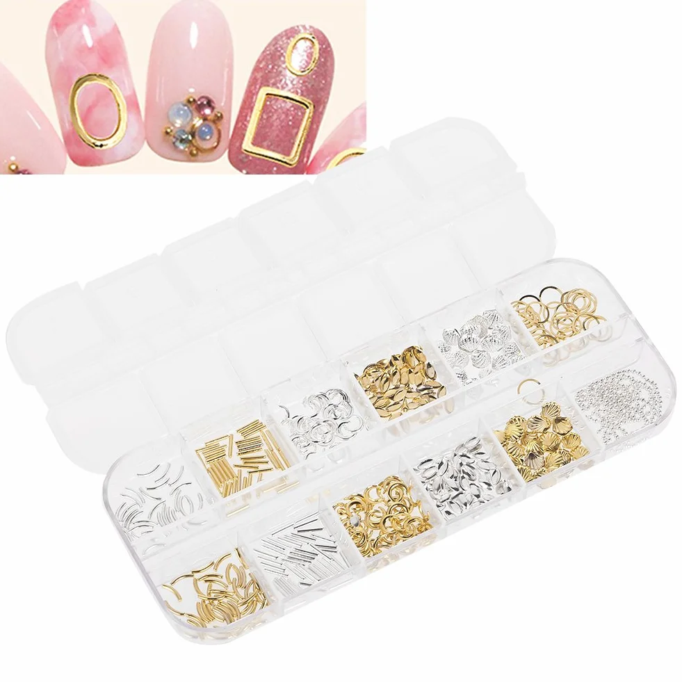 12 Siatka Mieszane Style Nail Art Decoration wydrążony metalowy powłoka Gwiazda Szpilki łańcuchowe DIY Akcesoria do paznokci sztuki dekoracji (02)