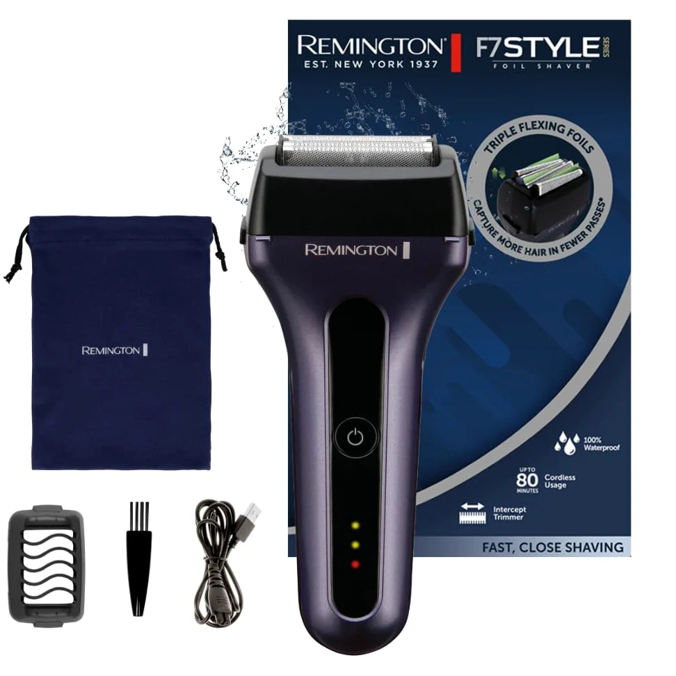 Remington Golarka elektryczna F7, golarka foliowa, bezprzewodowa, na mokro i na sucho, 100% wodoodporna, wysuwany trymer, folie Tri-flex, USB-C, czas pracy 80min, ładowania 120min, Style Series F7000