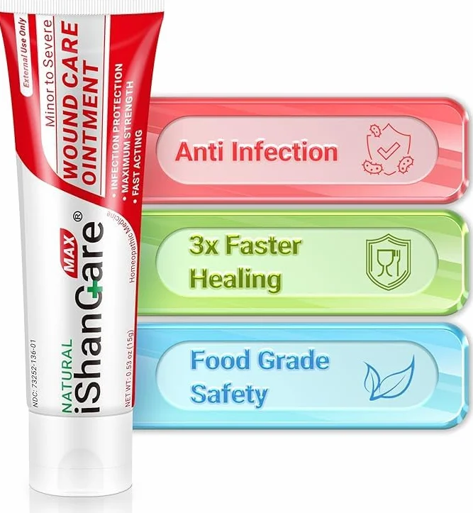 iShanCare® Wound Care Ointment - Maść pierwszej pomocy, 3X szybsze gojenie oparzeń, wrzodów, skaleczeń, otarć, odleżyn, odleżyn, ran nóg i stóp, naturalna maść gojąca rany