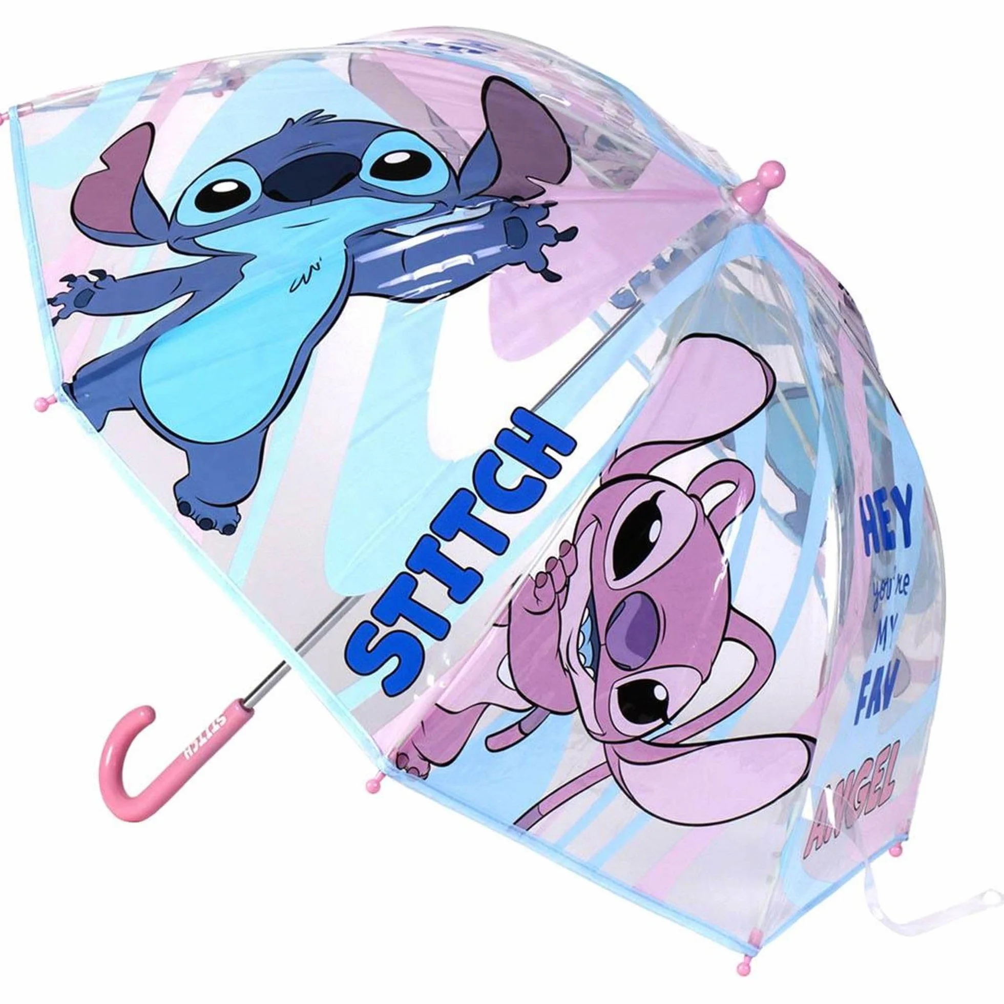 Parasol kopułowy od Lilo & Stitch - Nadruk Stitch i Girlfriend Angel - Ręczne otwieranie - Wykonany w 100% z POE z ramą z włókna szklanego - Oryginalny produkt wyprodukowany w Hiszpanii,