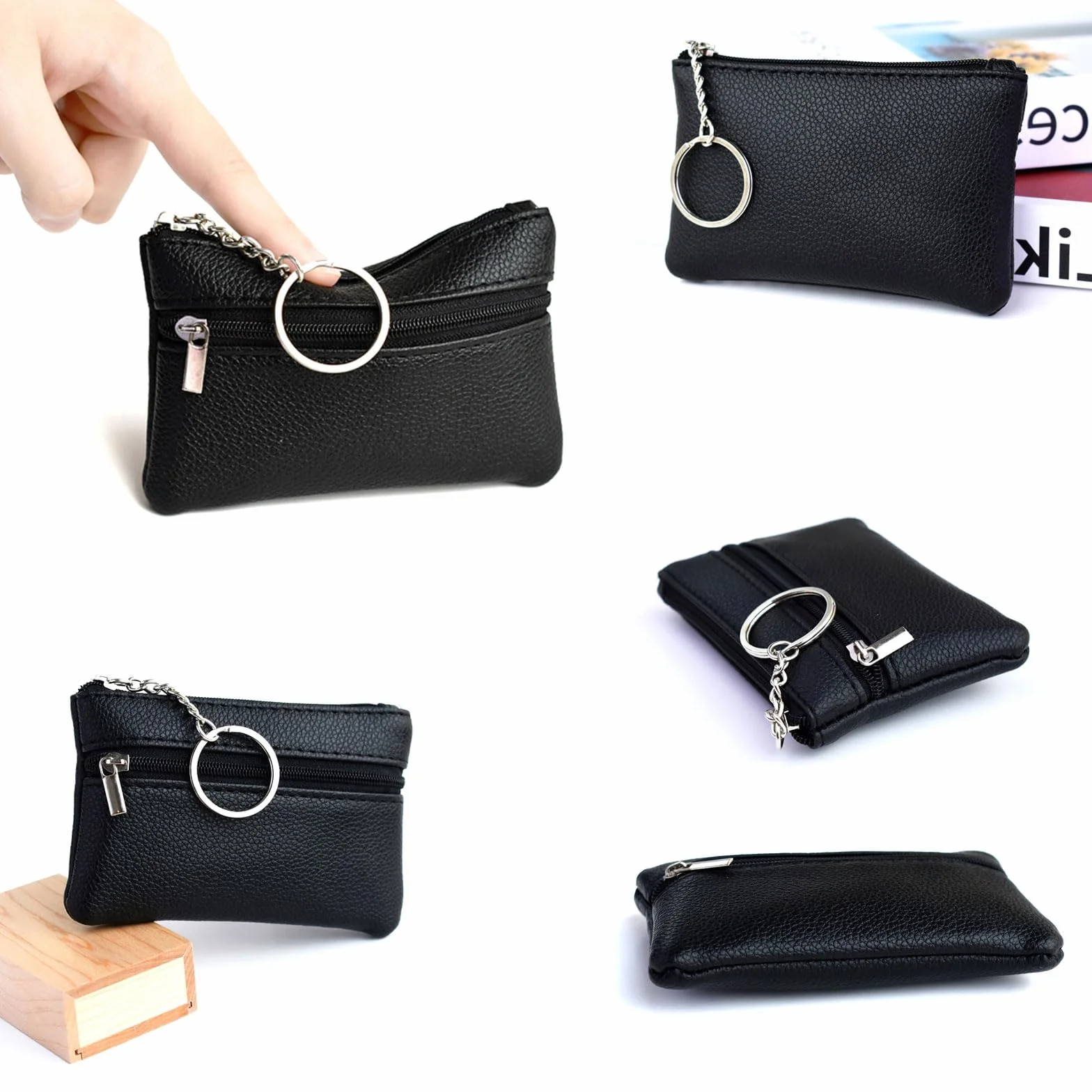 Dreamil Etui na klucze z prawdziwej skóry z 2 oddzielnymi przegrodami Mini-etui na klucze 11,5 x 7,5 x 1 cm Etui na klucze dla kobiet, mężczyzn, unisex, czarne