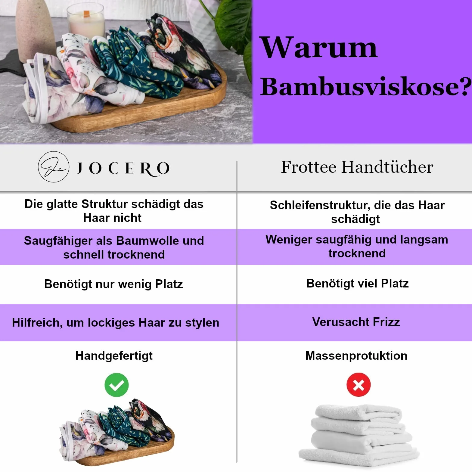 RĘCZNIK do włosów z wiskozy bambusowej PEONIE 100x78 cm JOCERO, delikatny dla długich, prostych i kręconych włosów, NATURALNY produkt z bambusa, ECO turban, gładka tkanina 100% wiskoza bambusowa