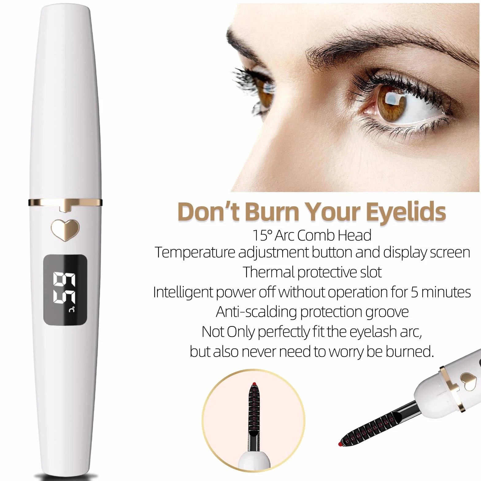 Heated EyeLash Curler, Heated Lash Curler, Intelligent Power Off Rechargeable Electric Eyelash Curler Heated Quickly By Steel Wire for 24 Hs Natural Makeup (Bright White, X8-132MM)
