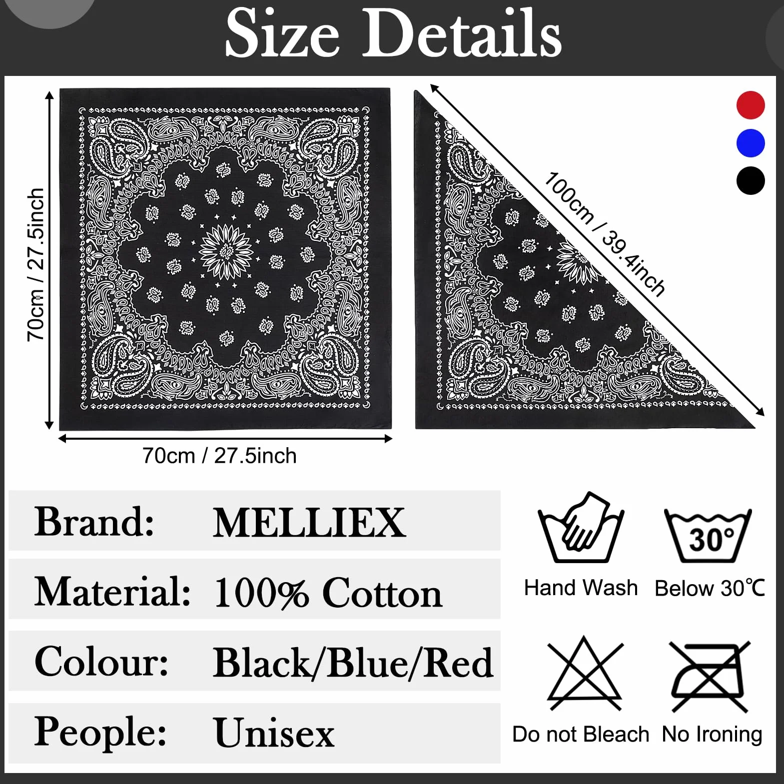 MELLIEX 2 sztuki chusty na głowę dla mężczyzn i kobiet, bawełna paisley, chusta kowbojska, 70 x 70 cm