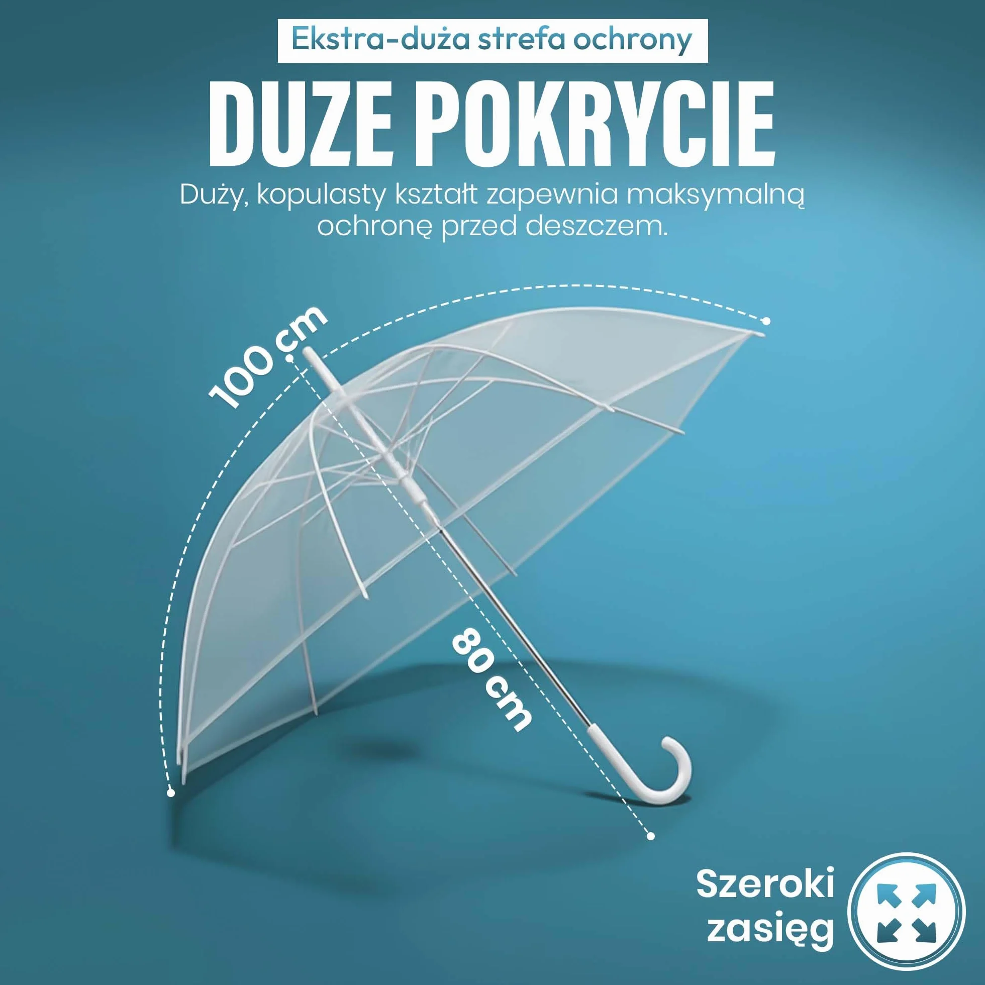 GOODS+GADGETS Parasol przezroczysty, biała laska Ø 100-130 cm; Elegancki parasol w kolorze przezroczystym - modny akcent