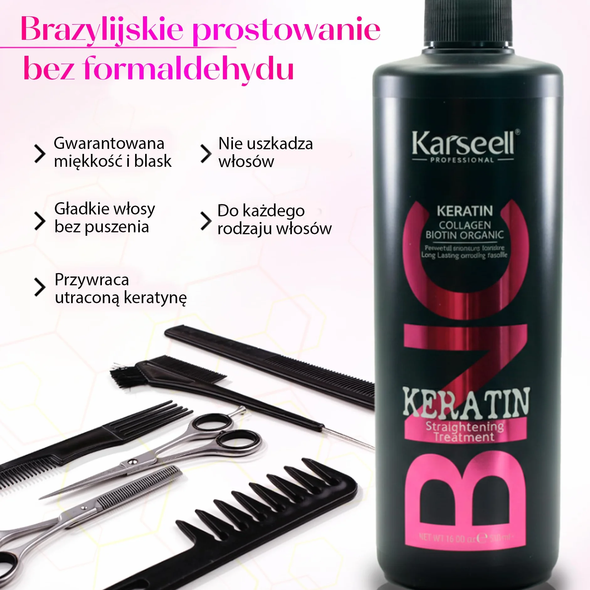 Karseell MACA CARE SYSTEM Keratyna Wygładzająca Bez Formaldehydu Suche Puszące Zniszczone Włosy Kolagen Biotyna Arganowy Odżywka Nawilżająca Blask Regeneracja Antypuszenie Codzienne Stosowanie Domowe