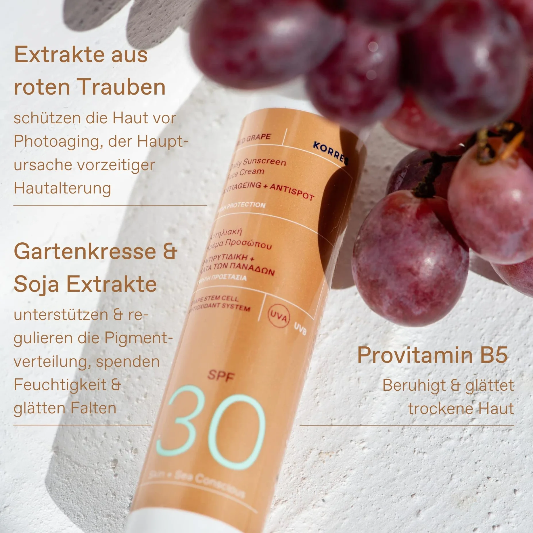 KORRES RED GRAPE przyciemniany krem przeciwsłoneczny do twarzy, LSF 50, przeciwstarzeniowy + przeciw ciemnościom, testowany dermatologicznie, wegański, 50 ml