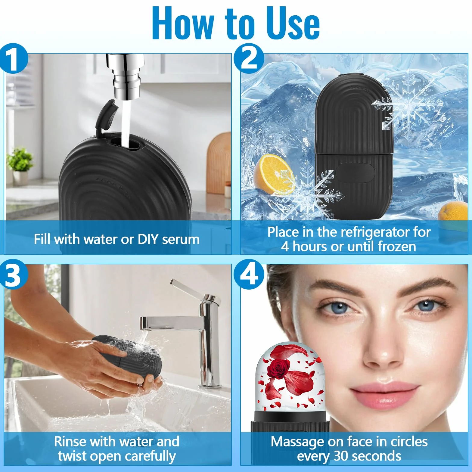 4 sztuki Ice Roller do twarzy, twarzy, oczu, wielokrotnego użytku, do ujędrniania twarzy, zmniejszania porów, zmniejsza opuchliznę, rozjaśnianie zmarszczek, pielęgnacja skóry