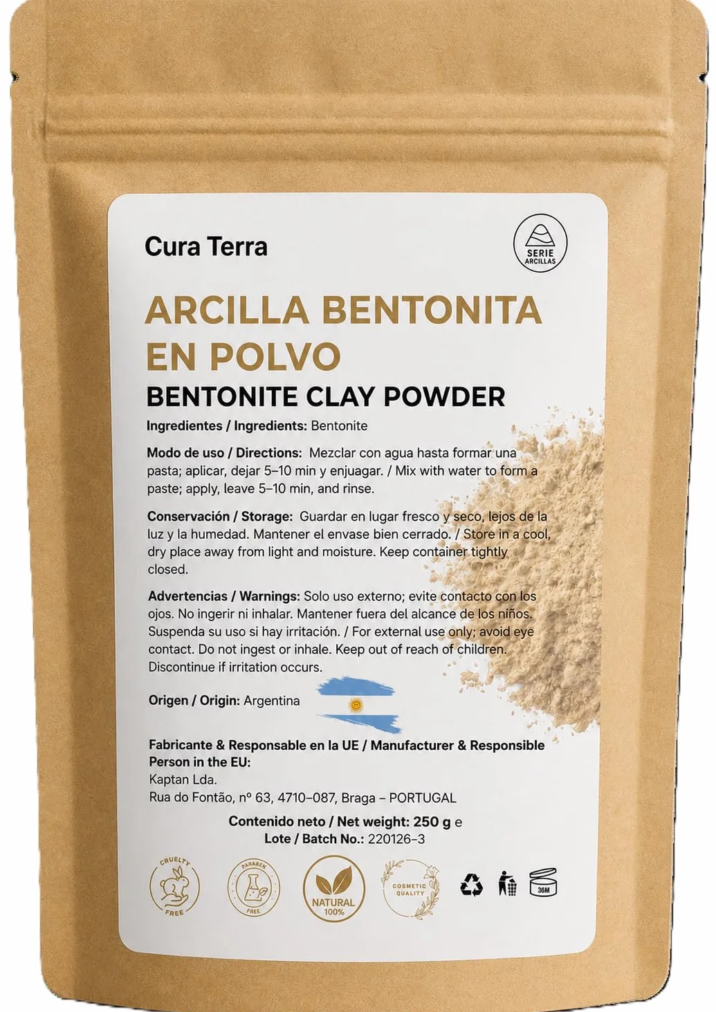 100% naturalny proszek bentonitu sodu (250 gr) do masek na twarz, Detox do skóry, okładów do ciała, kremów, miękkich peelów, peelsów i mycia