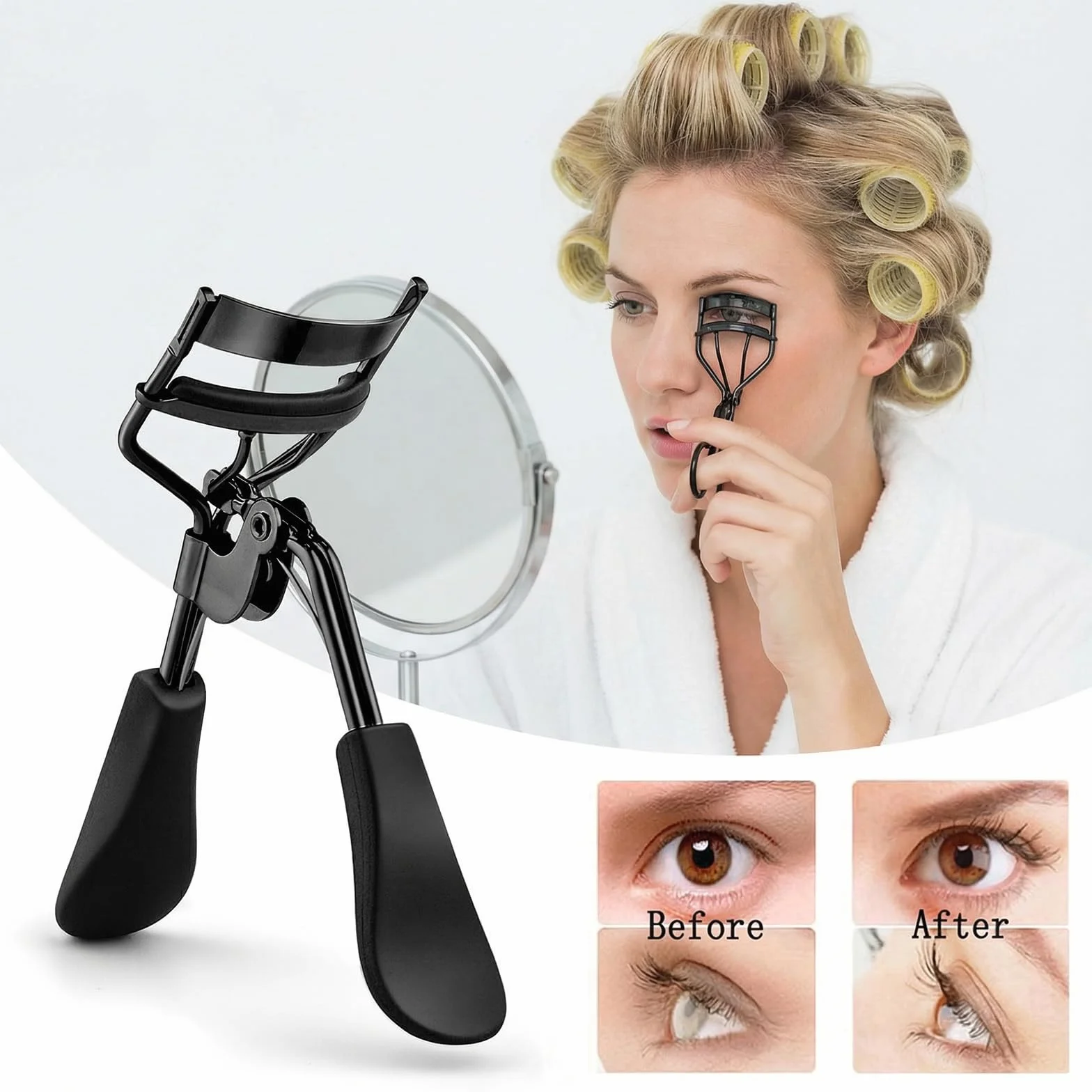 Gjinxi Zalotka do rzęs ze stali nierdzewnej z 10 zapasowymi wkładkami silikonowymi dla kobiet, metalowy eyelash curler do makijażu oczu, uniwersalne narzędzie do oddzielania rzęs, do wszystkich
