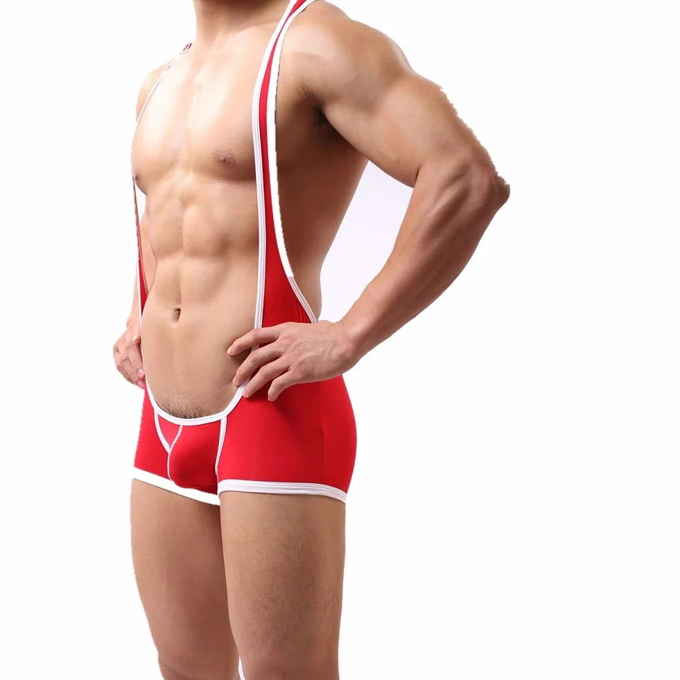 CSMARTE Jockstrap Seksowny kombinezon męski z szelkami do zapasów, Czerwony, XL