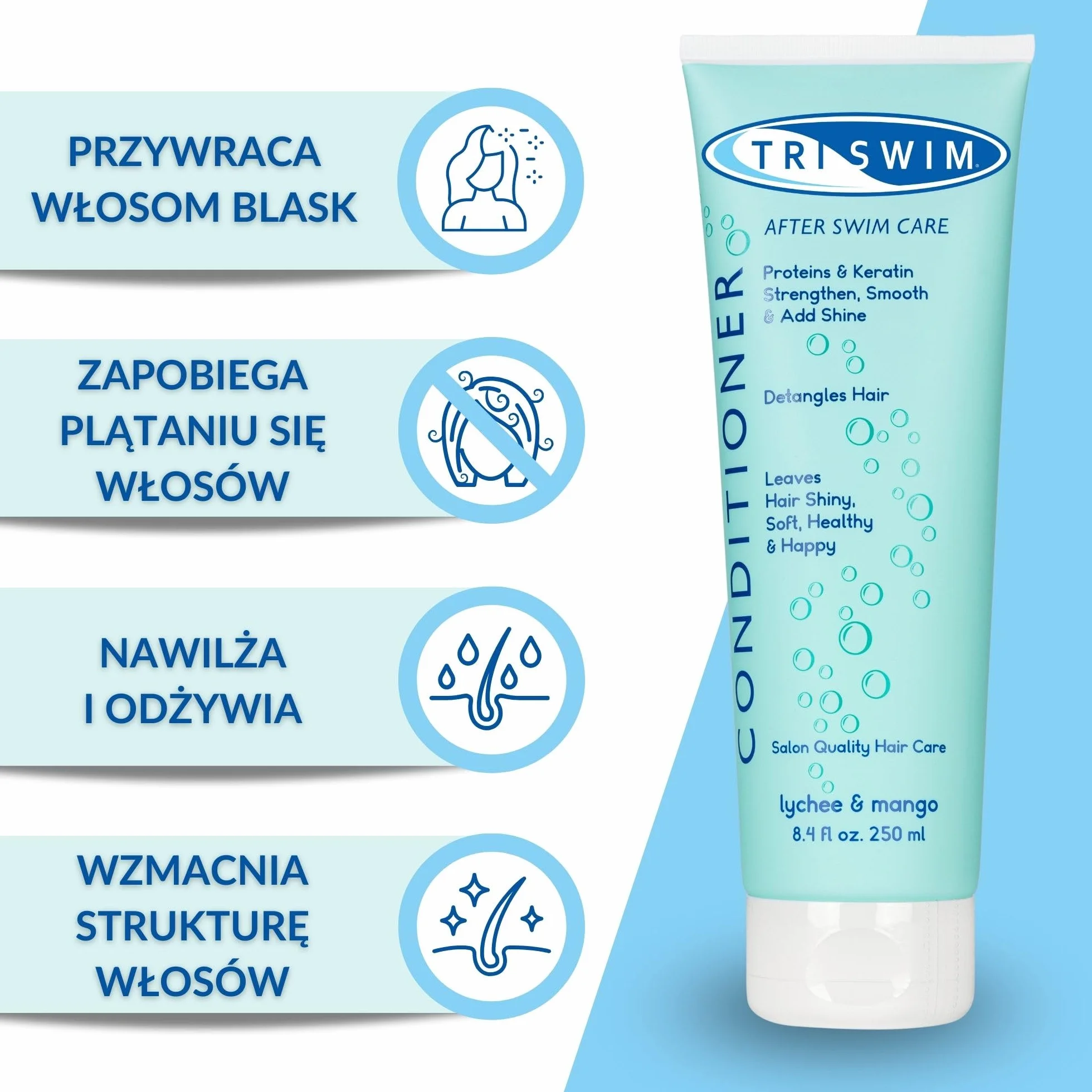 TRISWIM Zestaw do włosów po pływaniu usuwający chlor Szampon i regenerująca odżywka 250+250 ml