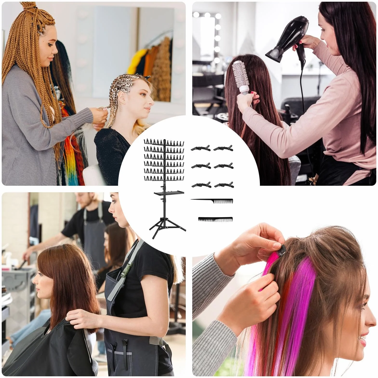 Braiding Hair Rack, stojak z przegrodami, przenośny stojak do dzielenia włosów, narzędzie do oplatania włosów, stojak dzielący do zaplatania, pleciony organizer, przenośny stojak do dzielenia włosów,