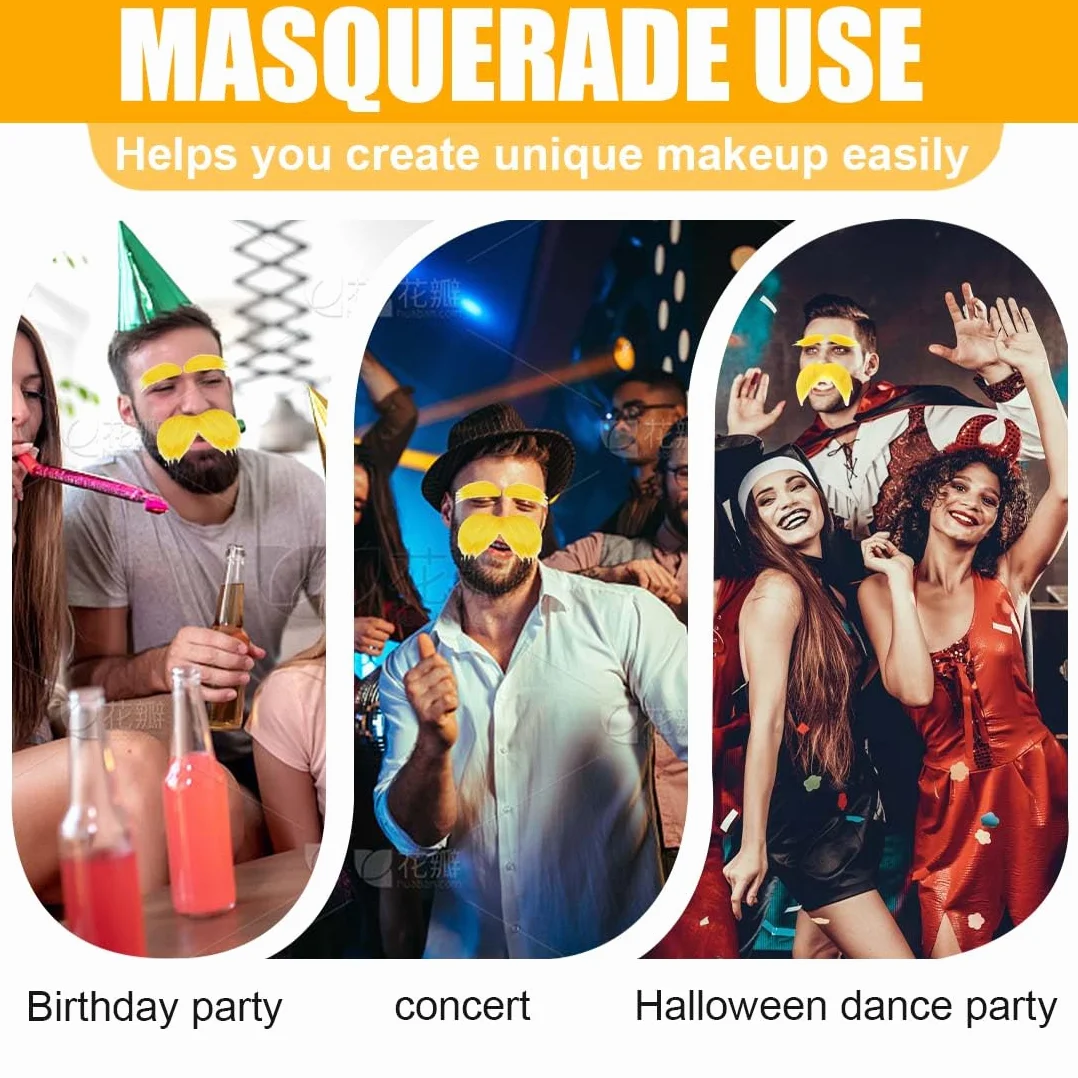 2 Zestaw Fałszywe Brody I Brwi Na Halloween Zabawne Akcesoria Do Brody Lepkie Wąsy Impreza Boże Narodzenie Naklejki Dorosłych Maskarada Żółty