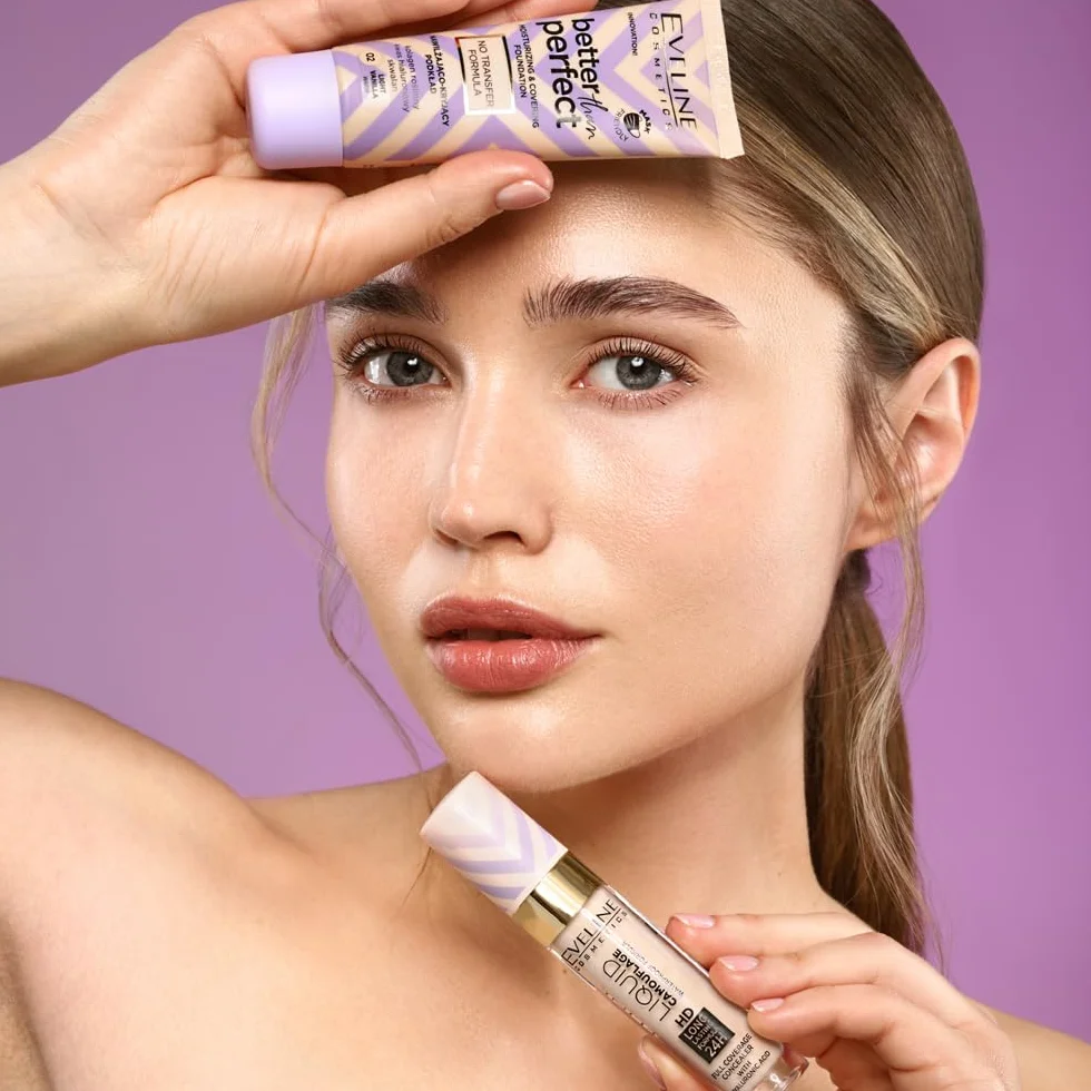 Eveline Cosmetics Better Than Perfect Foundation – lekki, nawilżający i promiennie wykończony kwasem hialuronowym i kolagenem roślinnym, utrzymuje się przez 12 godzin, wegański