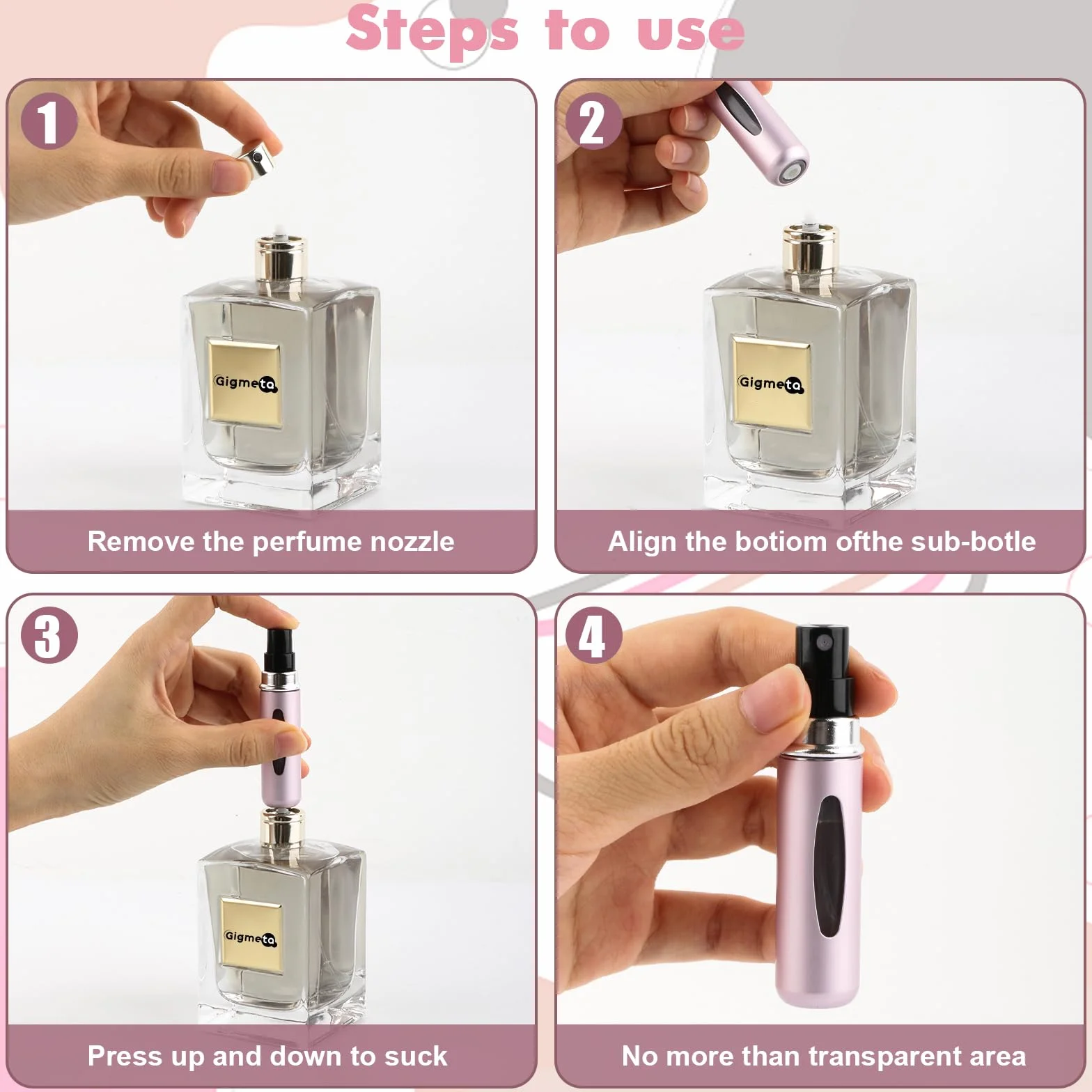 4-częściowy rozpylacz perfum, 5 ml pusty podróżny rozpylacz perfum do wielokrotnego napełniania, mini przenośna butelka z rozpylaczem z okienkiem