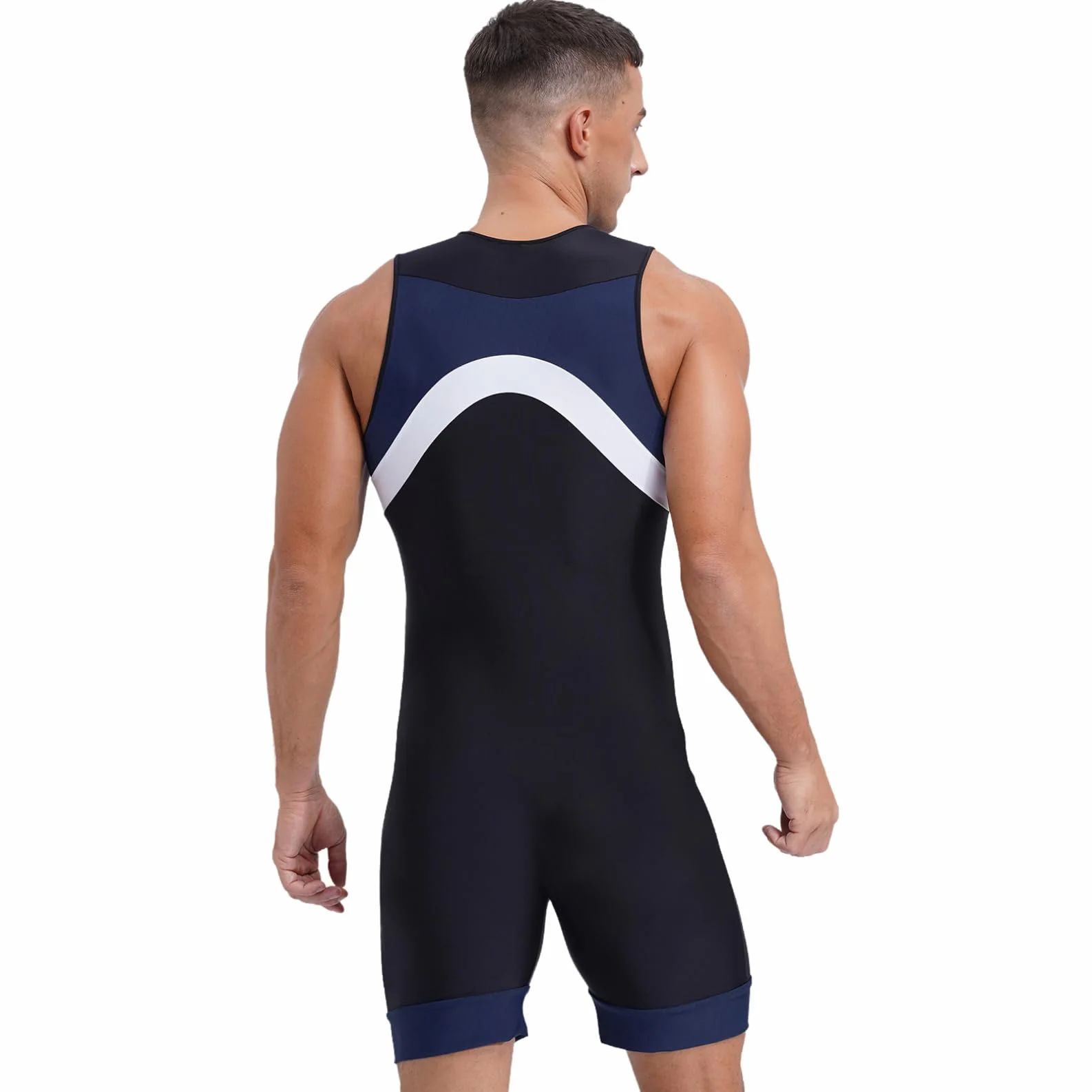 ranrann Męski strój kąpielowy jednoczęściowy kombinezon pływacki Surfing Plaża Basen Swimwear M-3XL, Typ F Granatowy, XXL