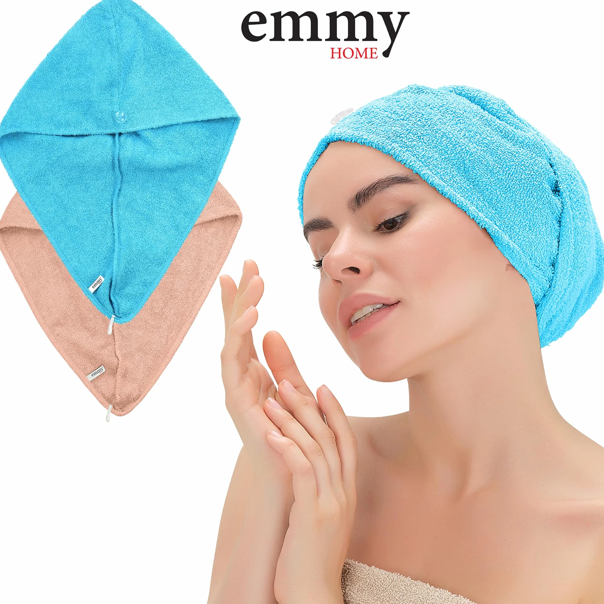 100% bawełna, 2 sztuki, szybkoschnący, turban, ręcznik do włosów z guzikami, różowo-niebieski