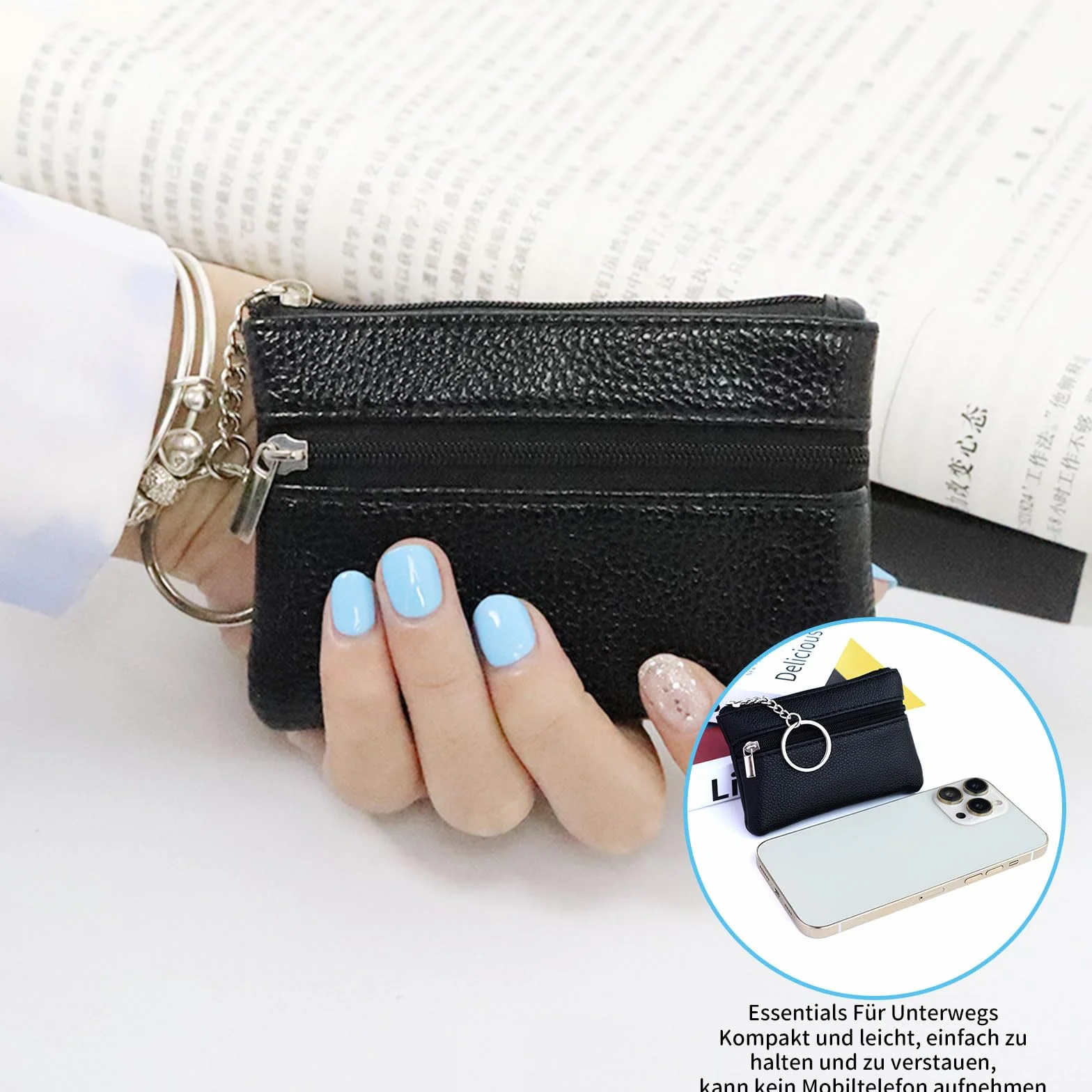 Dreamil Etui na klucze z prawdziwej skóry z 2 oddzielnymi przegrodami Mini-etui na klucze 11,5 x 7,5 x 1 cm Etui na klucze dla kobiet, mężczyzn, unisex, czarne
