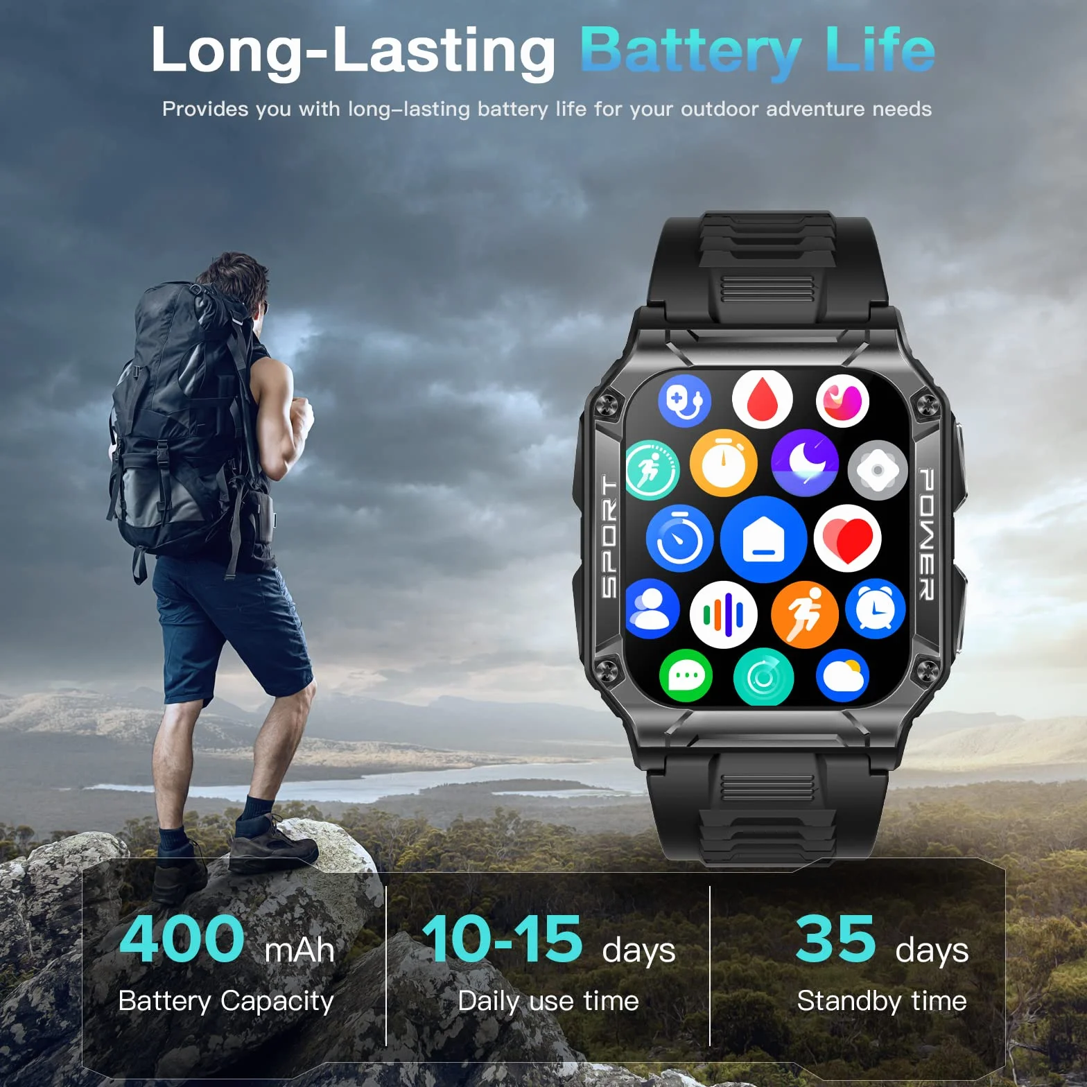 Męski smartwatch męski, 1,95" HD Smartwatch, wodoodporny zegarek sportowy 5 ATM ze 100 trybami sportowymi, trackery aktywności, kalorie, tętno, sen SpO2, odtwarzacz muzyczny, przypomnienie SMS