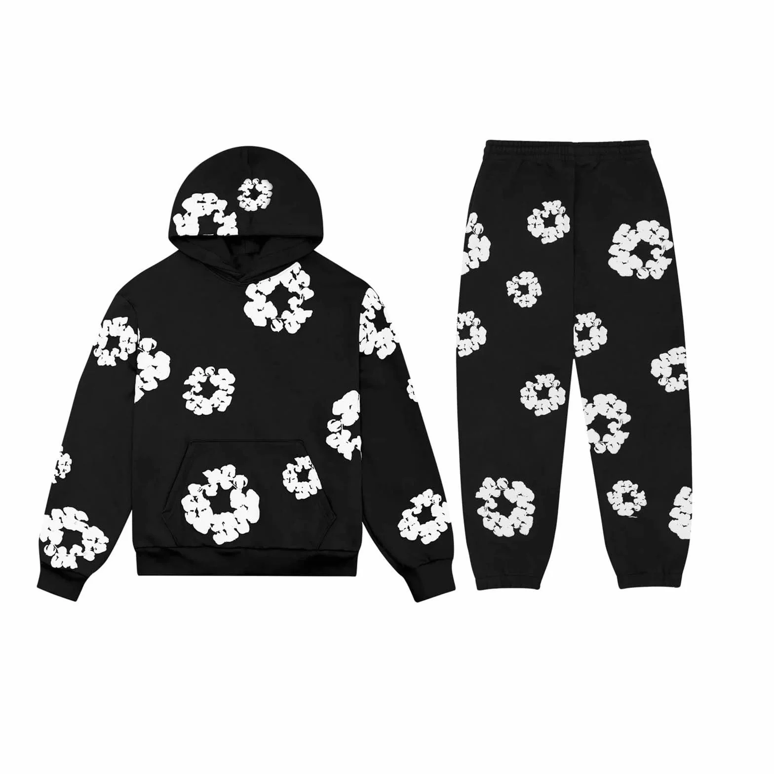 Generisch Męski dres do joggingu, z nadrukiem piankowym, Y2K, bluza z kapturem, 2-częściowy strój domowy, zimowy hip hop, streetwear, zestaw z kapturem i spodniami, modny, luźny dres treningowy dla