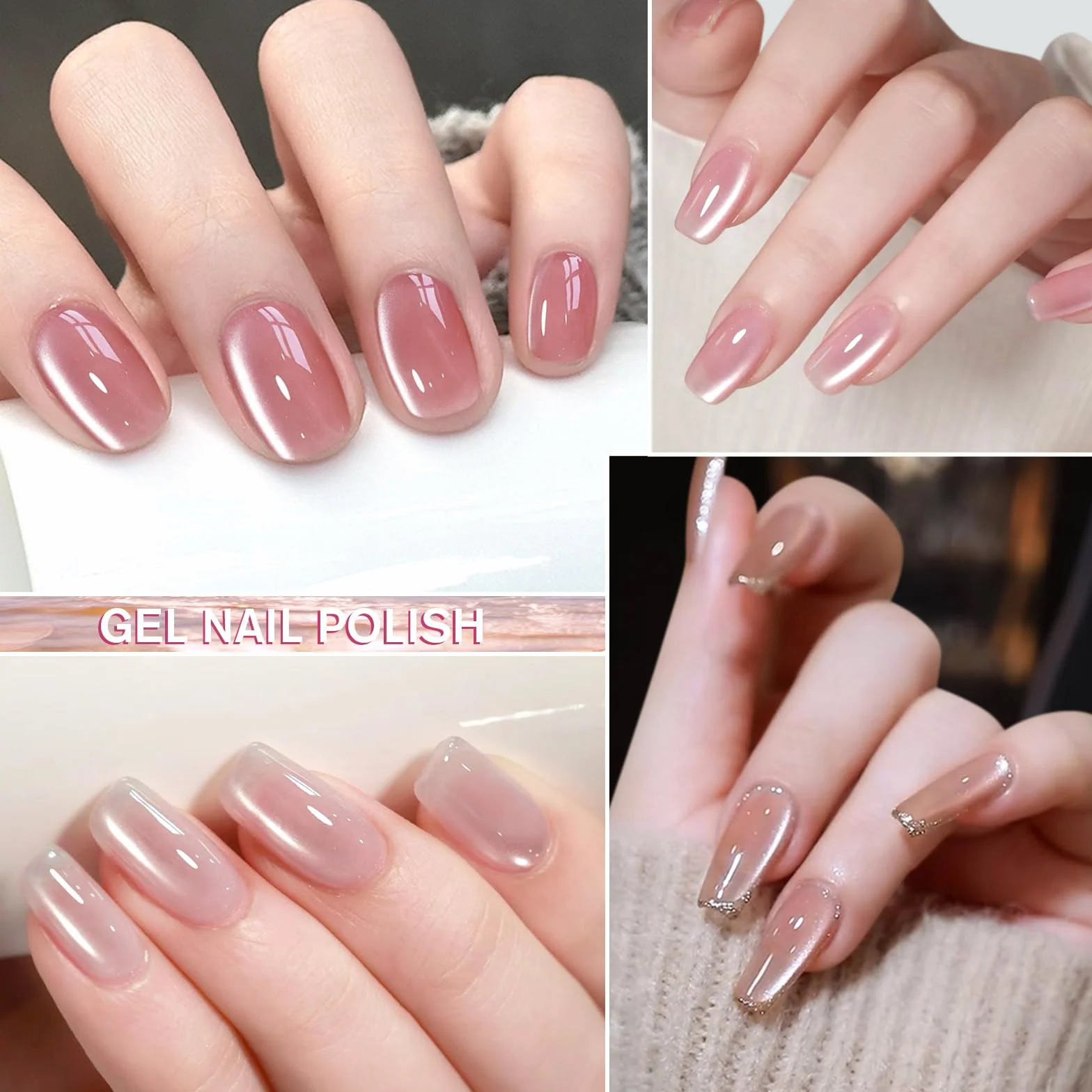 Żel do paznokci dla kota, 4 kolory, kryształowe żelowy, Nude Pink Magnet Gel Polish, CatEye zestaw lakierów żelowy, Soak-Off UV lakier do paznokci Sparkling Manicure DIY, 8