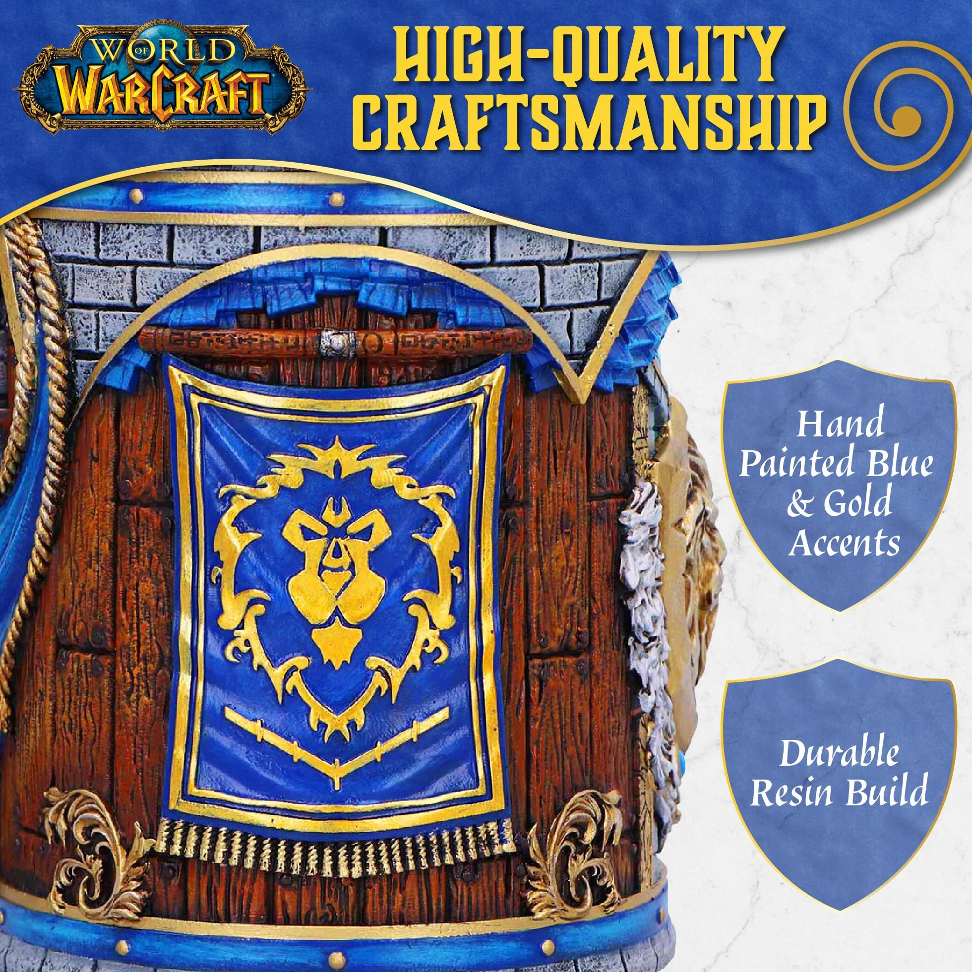 Nemesis Now World of Warcraft Alliance Tankard 15,5 cm – oficjalnie licencjonowane naczynia do picia Alliance z herbem, wzorem flagi i wkładką ze stali nierdzewnej
