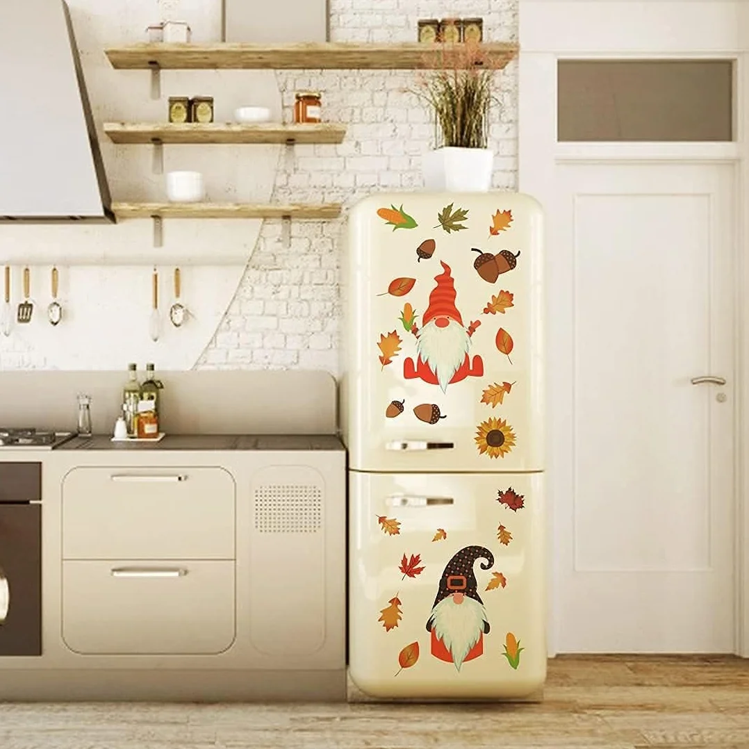 WandSticker4U® - 8 Obrazki na Okno, Słodkie Śliczki + Liście Jesienne w Kolorze Pomarańczowym/Czerwonym, Samoprzylepne, Wielokrotnego Użytku, Dekoracja Jesienna i Zimowa